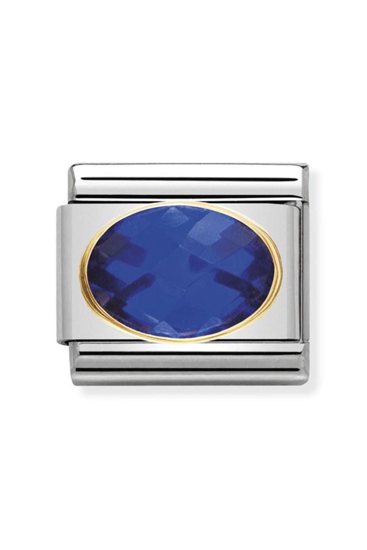Classic Dekoratif Link - Yüzey İşlemeli Oval - Mavi - (007 Blue) 18K Altın
