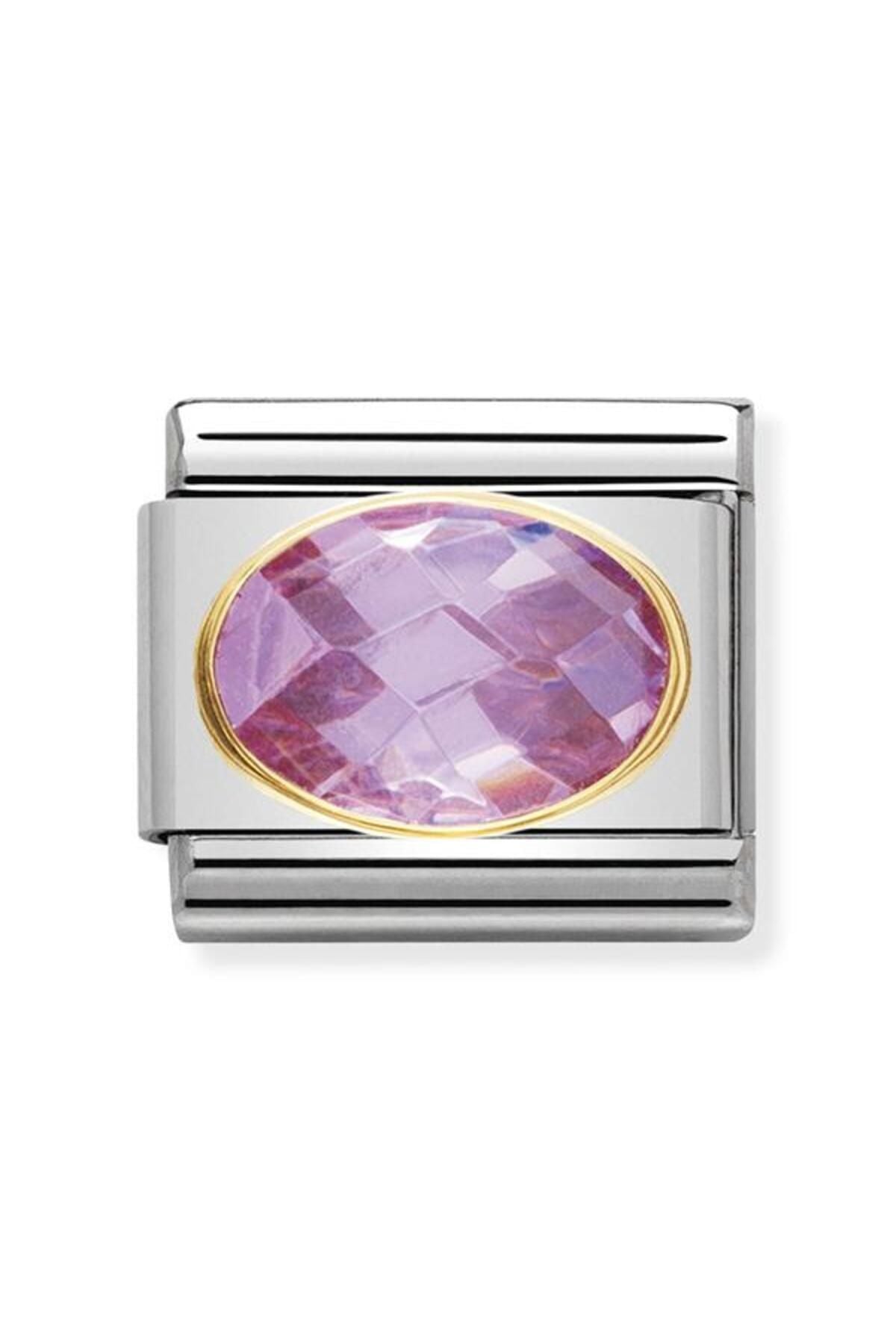 Classic Dekoratif Link - Yüzey İşlemeli Oval - Pembe - (003 Pink) 18K Altın