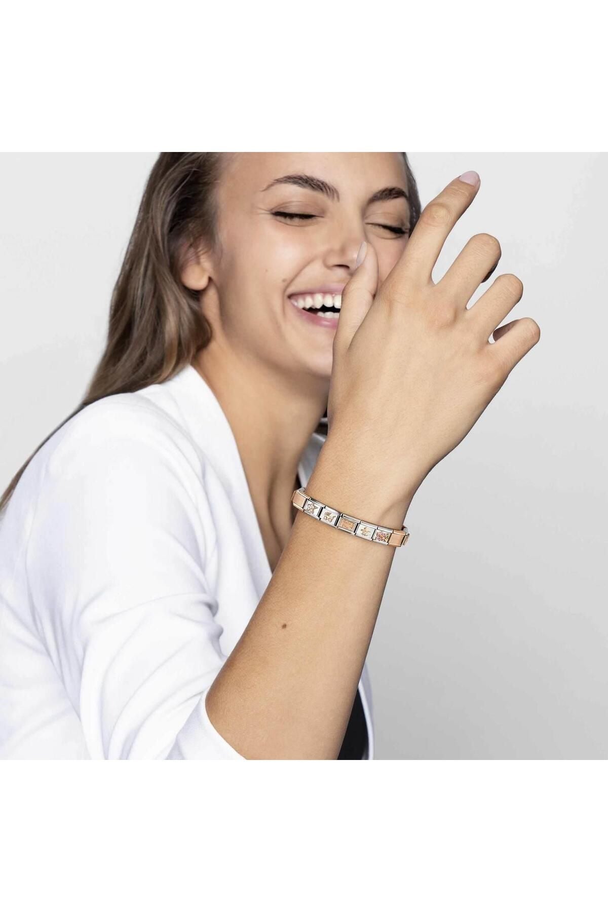 Classic Dekoratif Link - Yüzey İşlemeli Oval - Siyah -  9K Rose Altın