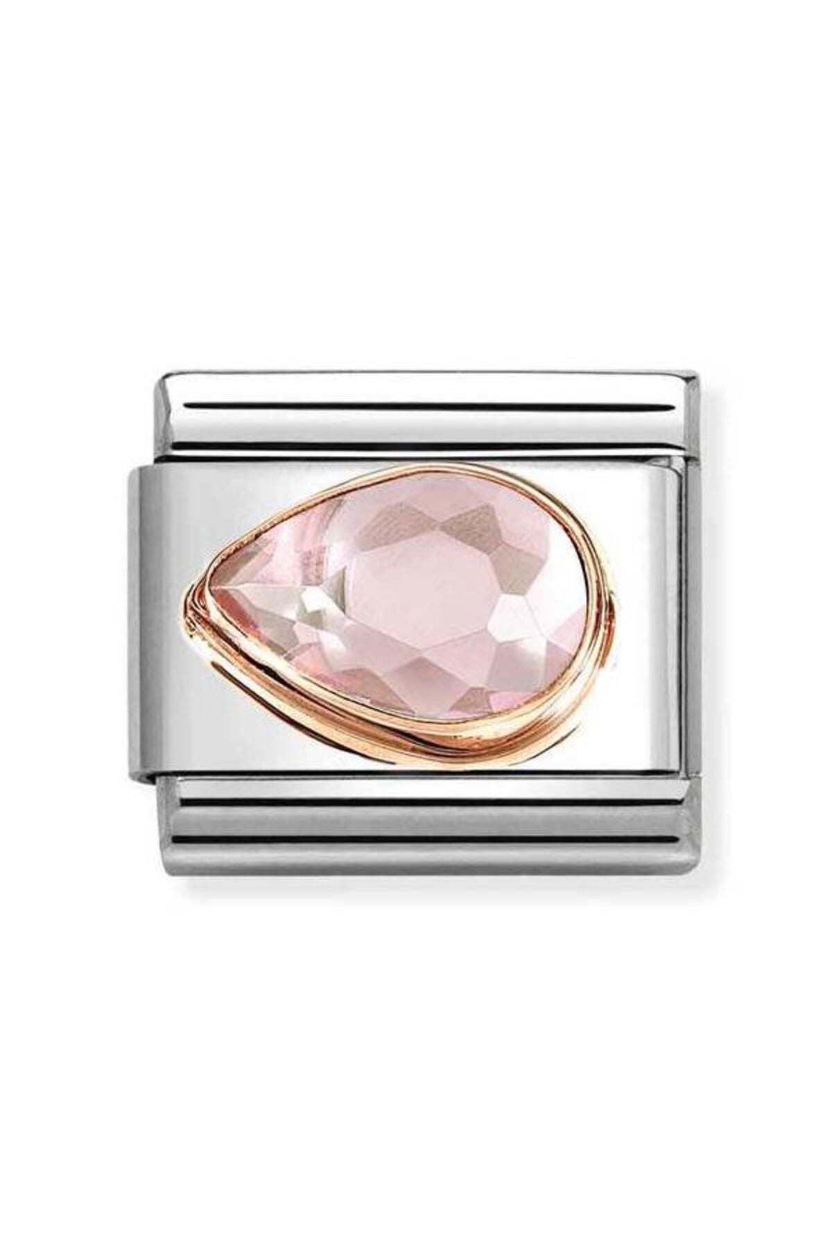 Classic Dekoratif Link - Yüzey İşlemeli - Pembe -  9K Rose Altın Zirkon