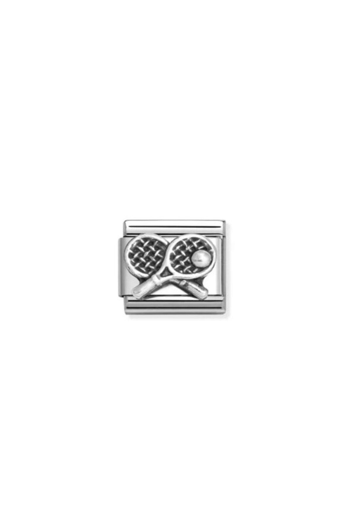 Classic OXIDIZED SYMBOLS in st,steel and 925 sterling silver Tennis racket
