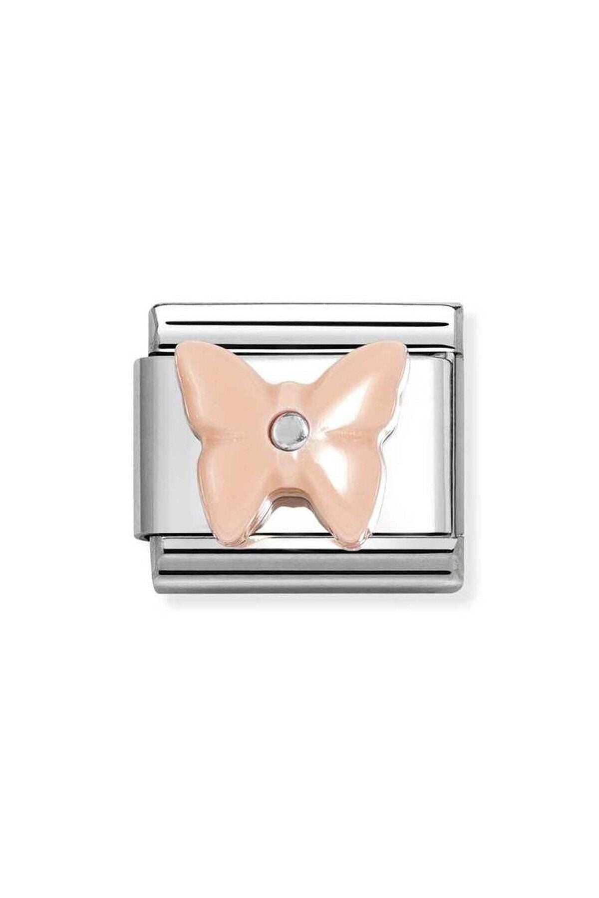 Classic STONE SYMBOLS in steel and 925 sterling silver Butterfly in PINK RESIN