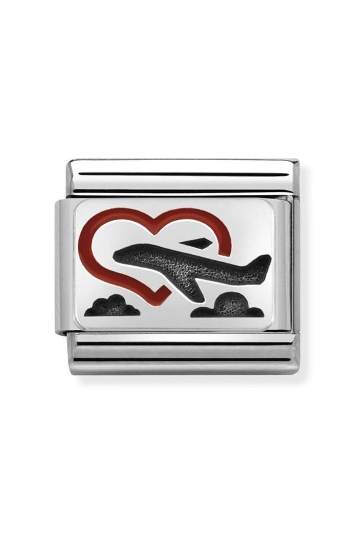 Composable Cl Oxıdızed Plates In Steel, Enamel And 925 Silver (02_heart With Plane)