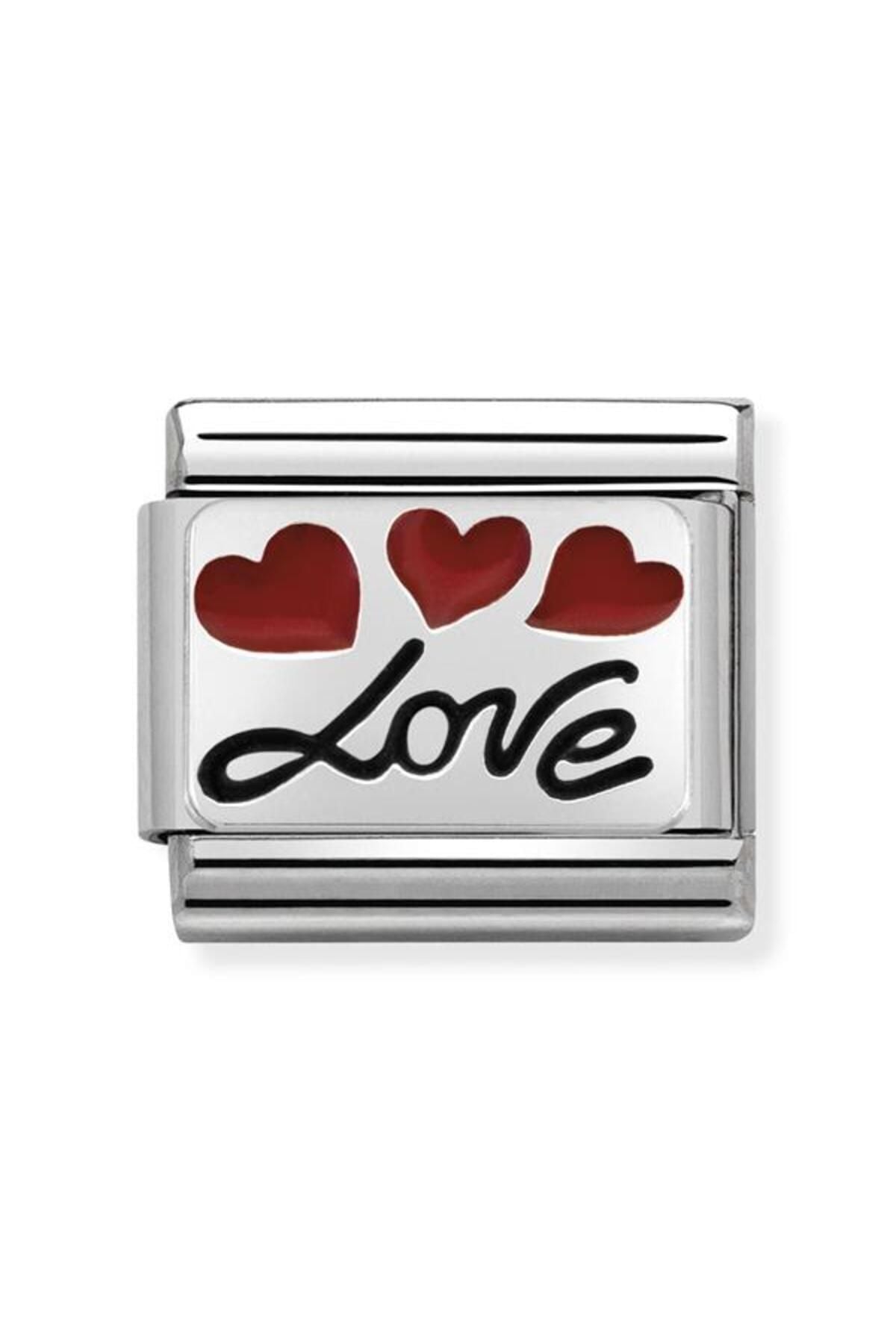Composable Cl Oxıdızed Plates In Steel, Enamel And 925 Silver (06_love In Italics And Balloons)