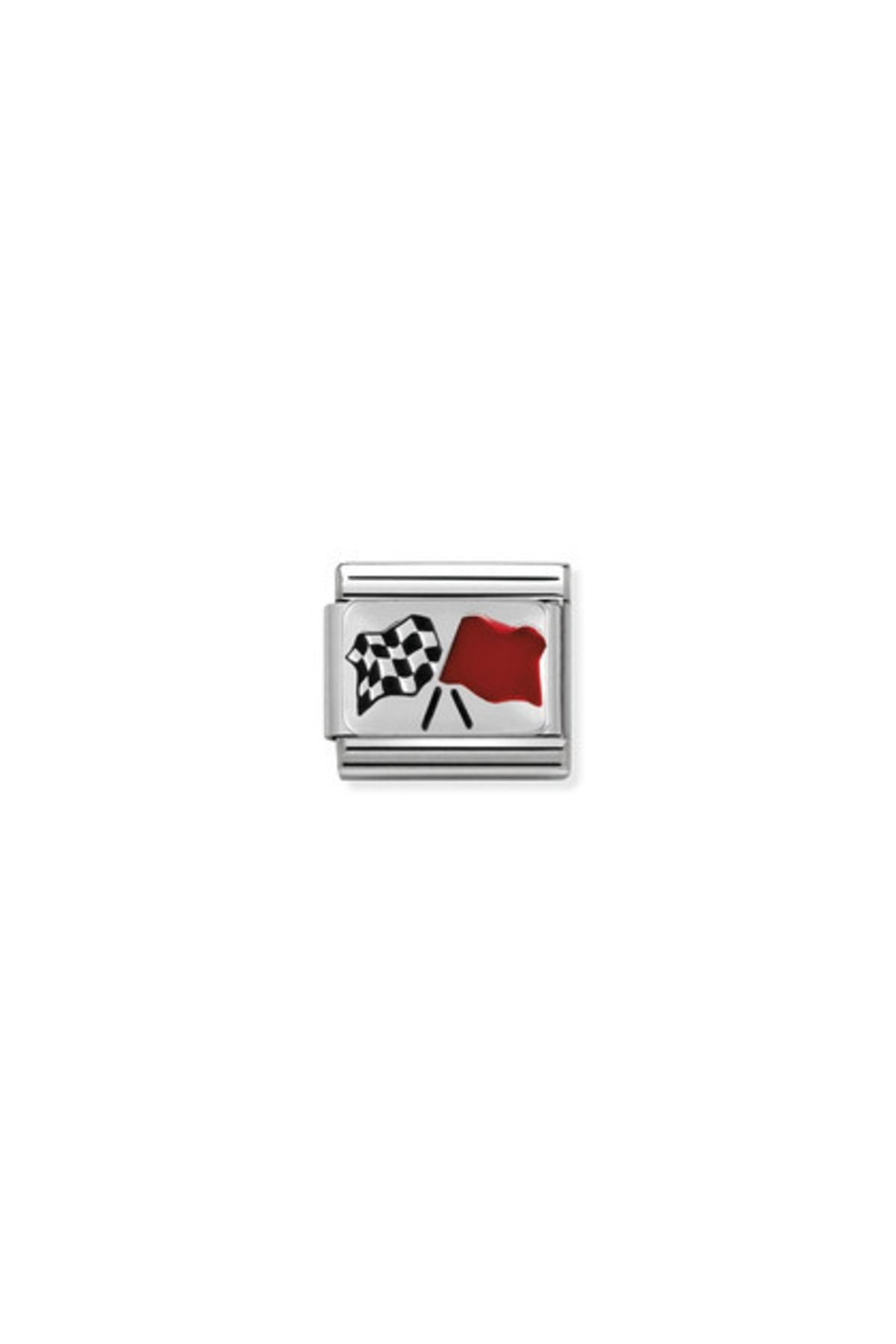 Composable Cl Oxıdızed Plates In Steel, Enamel And 925 Silver (16_finish Line Flags)