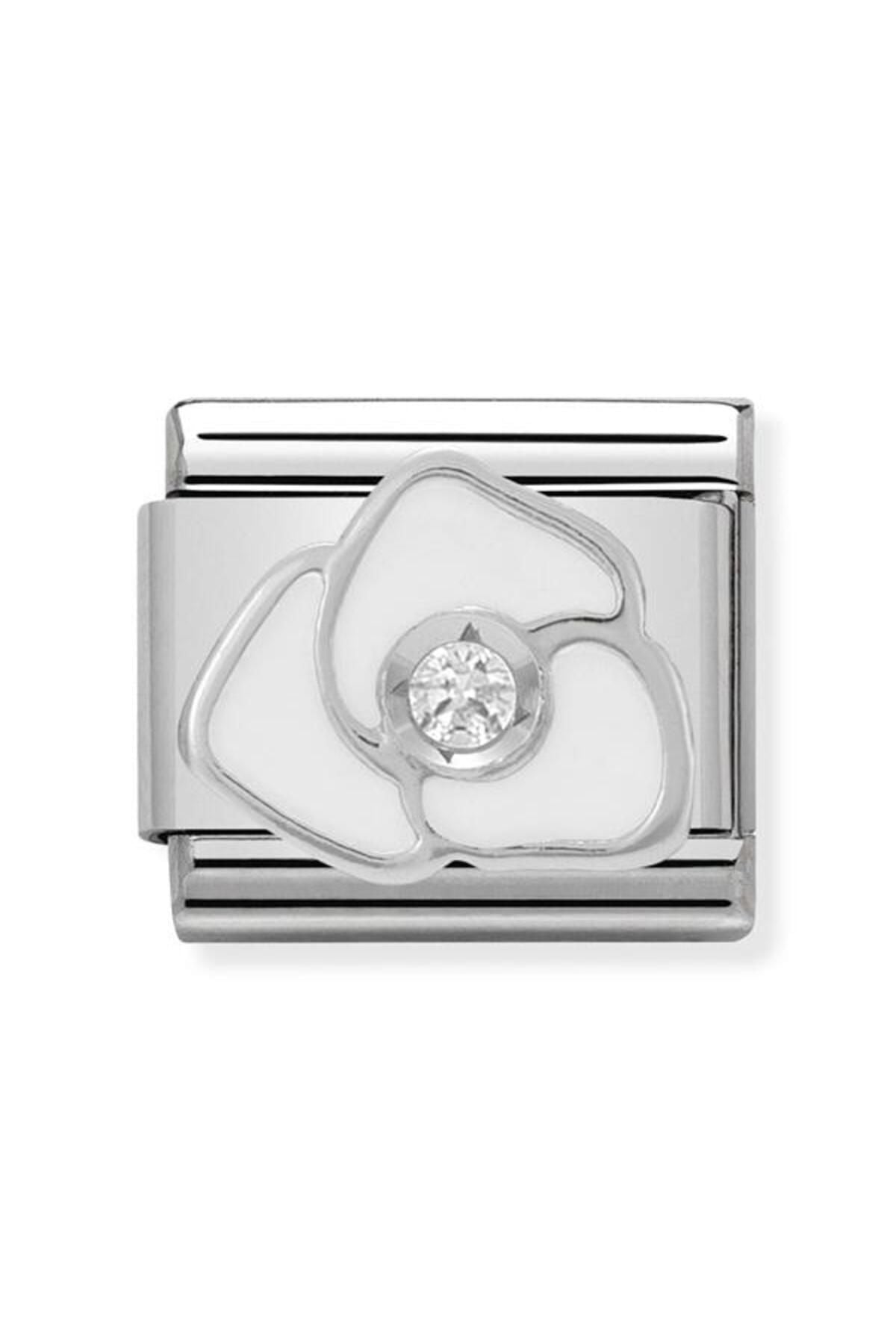 Composable Cl Simbols Paslanmaz Çelik, Emaye, 1 Yavru, Zirc Ve 925 Sterling Gümüş Beyaz Gül