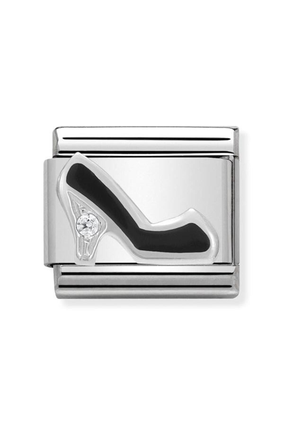 Composable Cl Simbols Paslanmaz Çelik, Emaye, 1 Yavru, Zirc Ve 925 Sterling Gümüş Siyah Stiletto