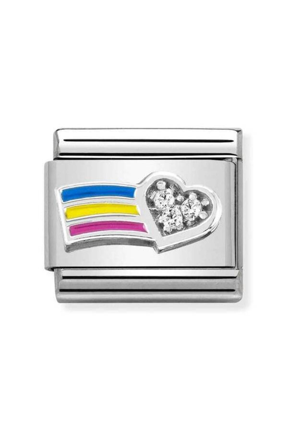 Composable Cl Simbols Paslanmaz Çelik, Emaye, Yavru, Zirc Ve 925 Sterling Gümüş Beyaz Kalp