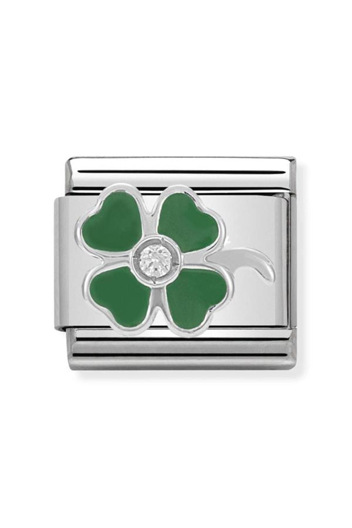 Composable Cl Sımbols Stainless Steel, Enamel, 1 Cub, Zirc And 925 Silver (13_green Clover)