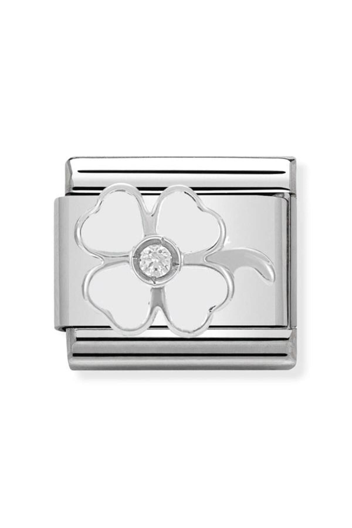 Composable Cl Sımbols Stainless Steel, Enamel, 1 Cub, Zirc And 925 Silver 14_whıte Clover