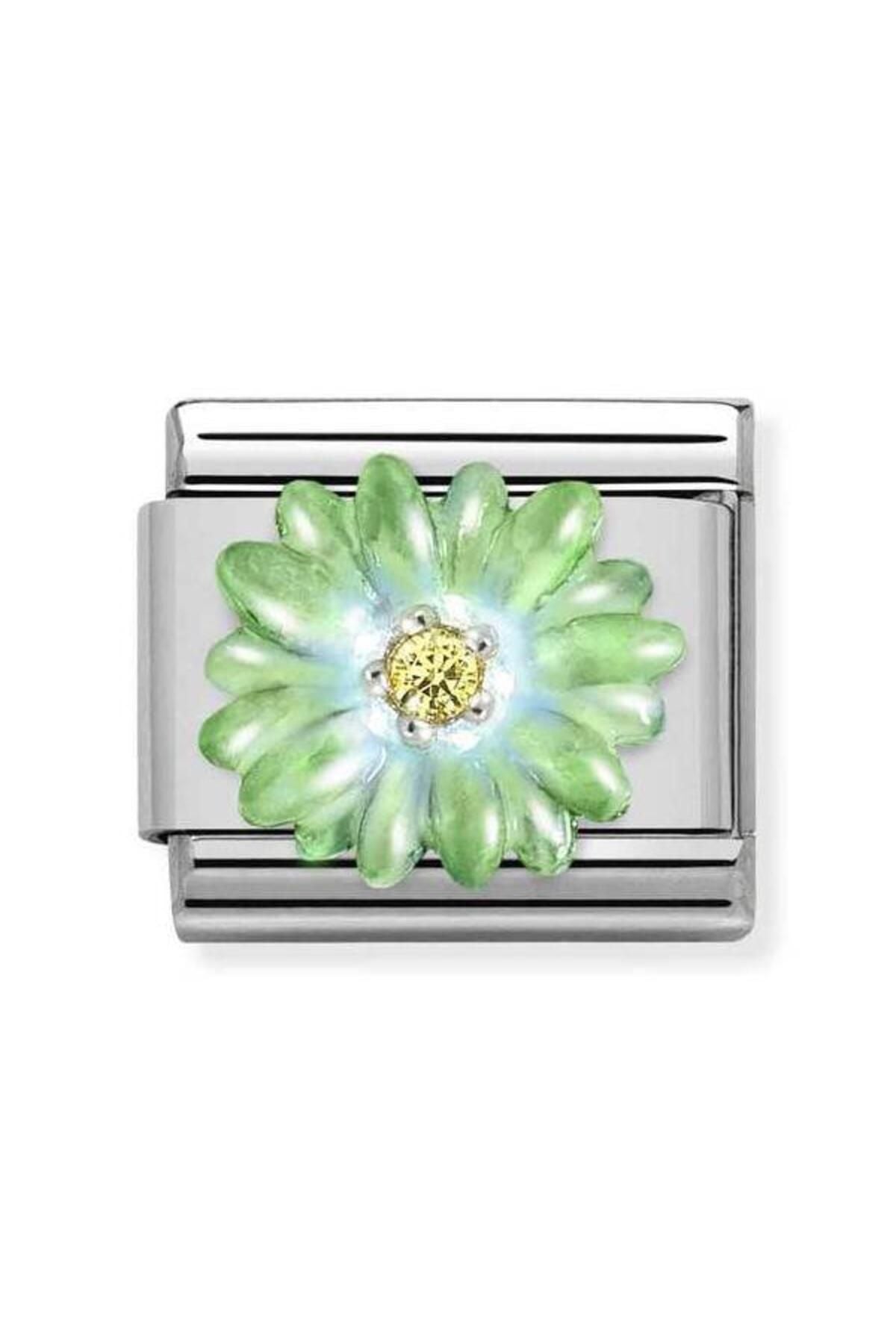 Composable Cl Sımbols Stainless Steel, Enamel, Cub, Zirc And 925 Silver (07_green Flower)