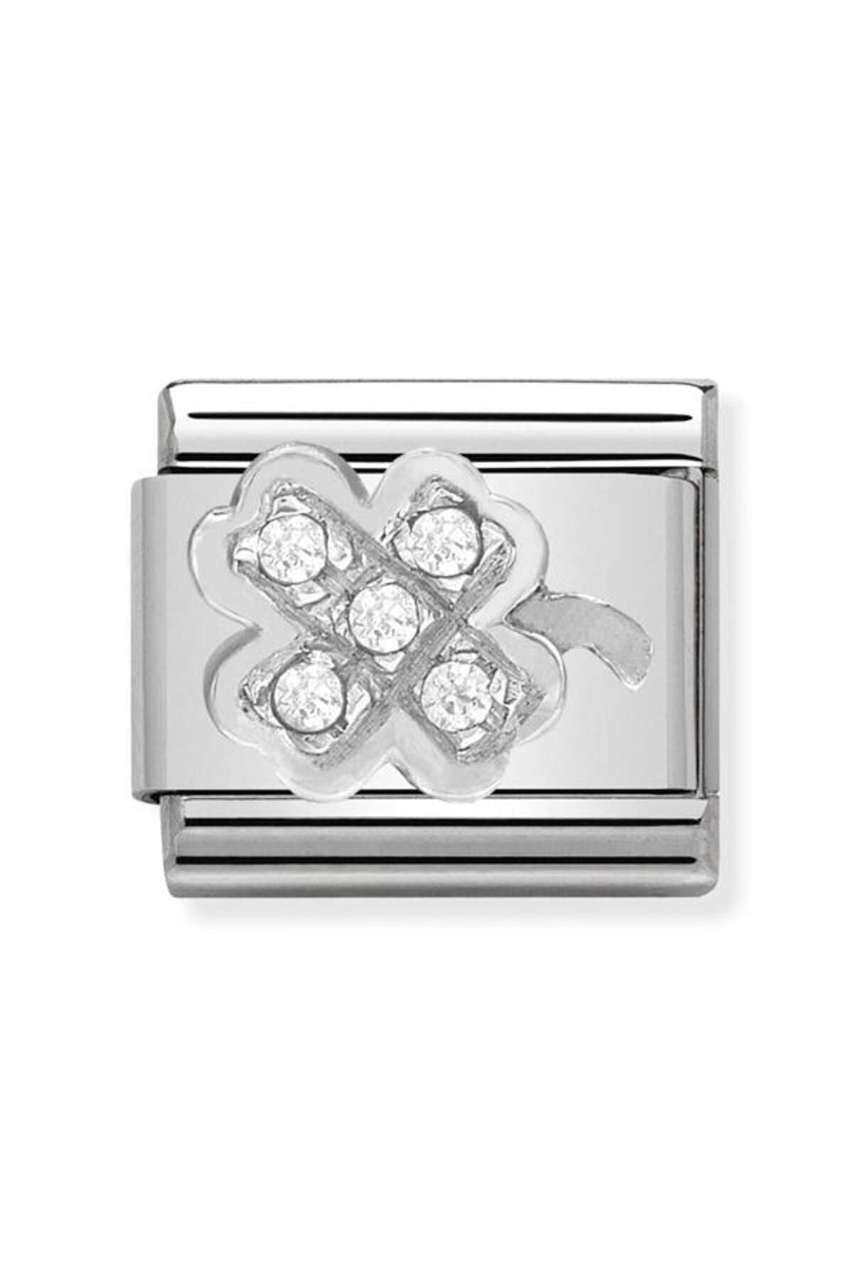 Composable Cl Symbols Steel , Cubic Zirconia And Silver 925 (07_clover)