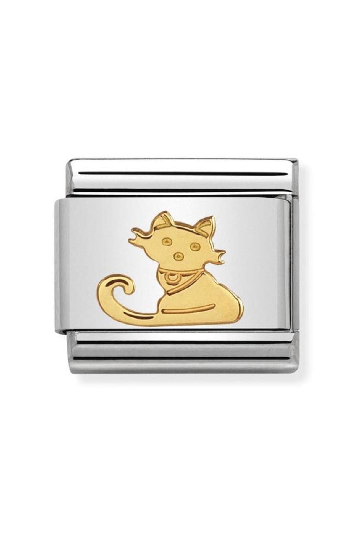Composable Classic Anımals (earth) In Stainless Steel With 18k Gold (32_seated Cat)