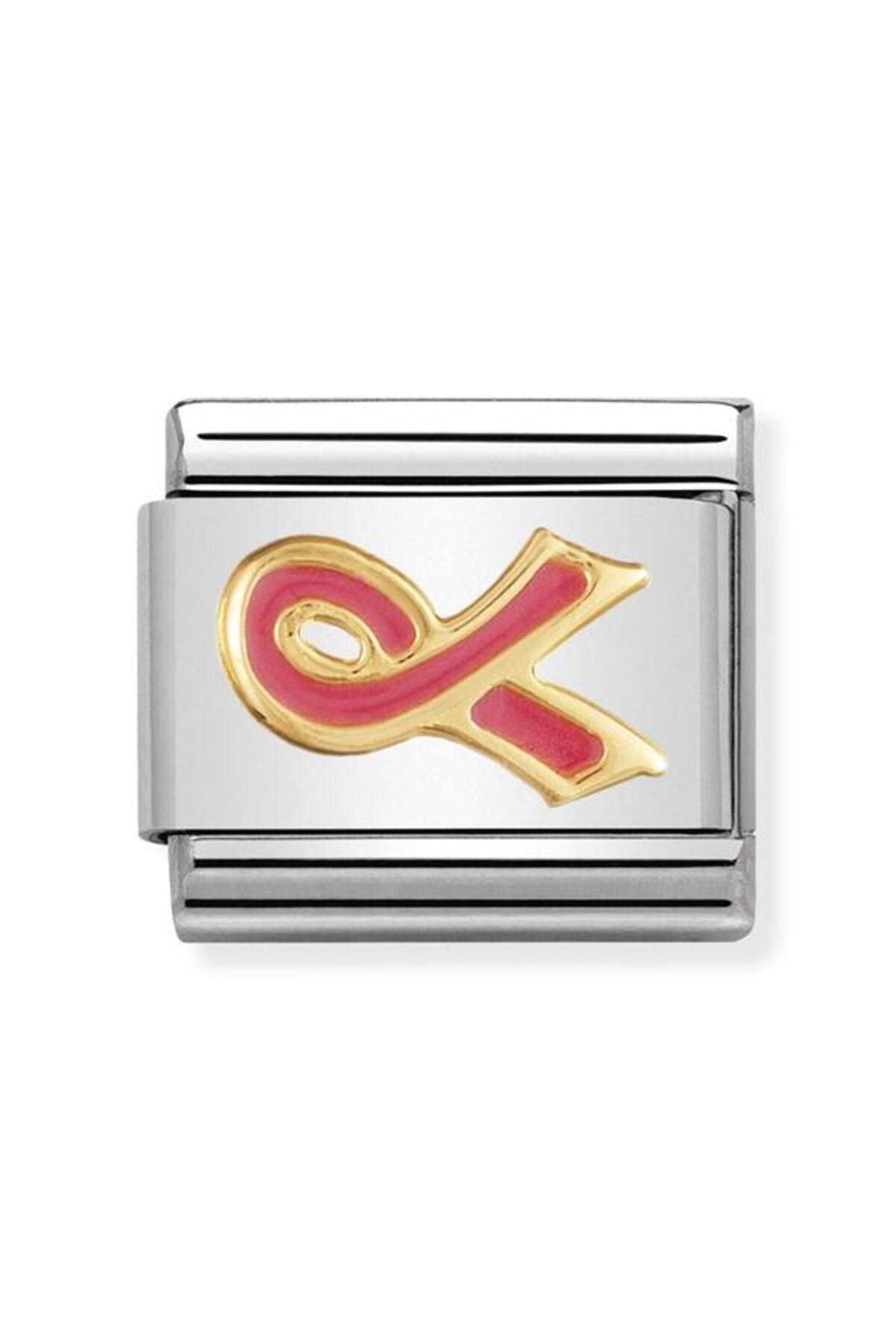 Composable Classic Daıly Lıfe In Stainless Steel With Enamel And 18k Gold Pink Ribbon (cancer)