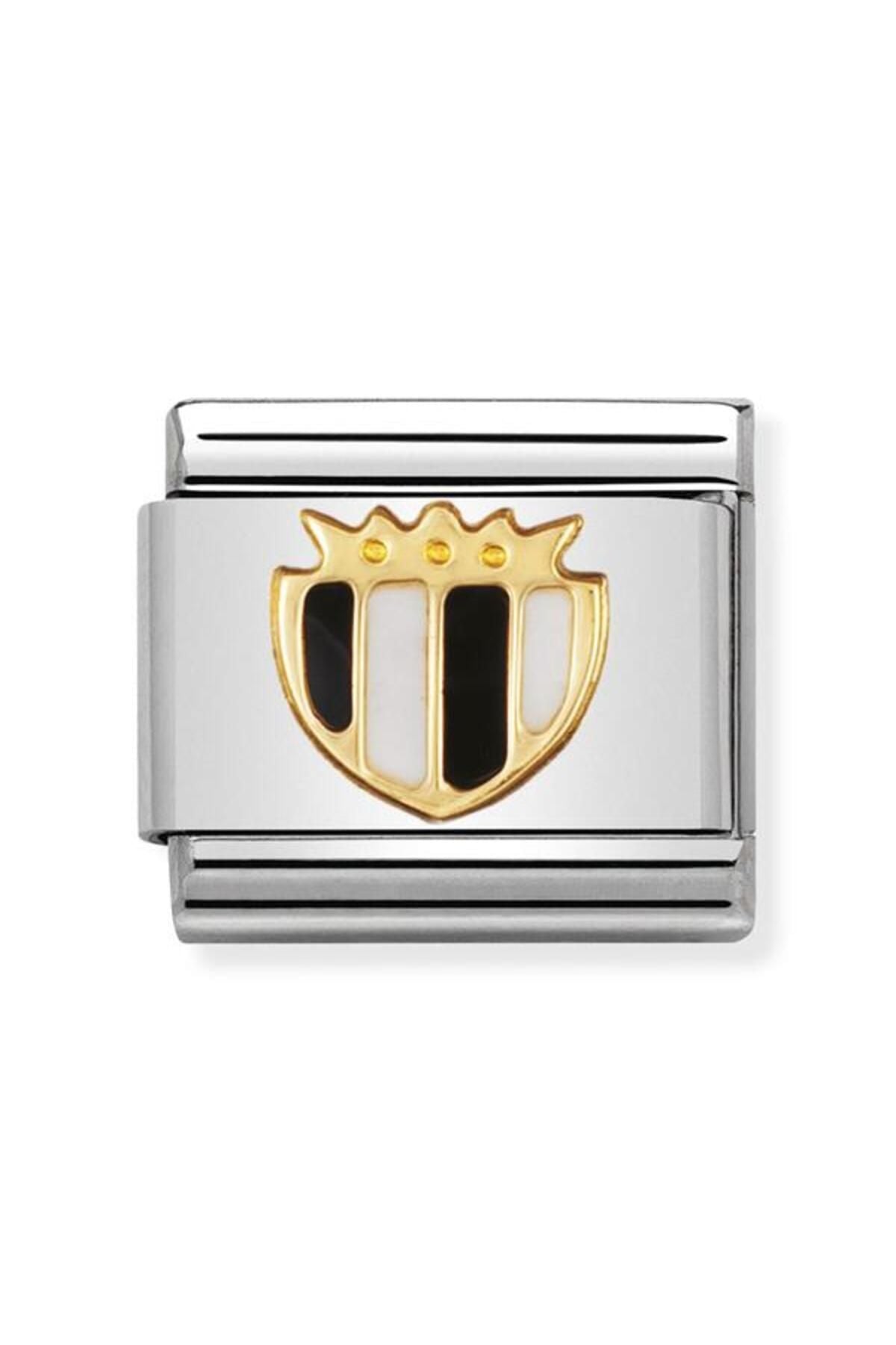 Composable Classic Dekoratif Link - Futbol Italyan - Beyaz Siyah Arma - 18k Altın