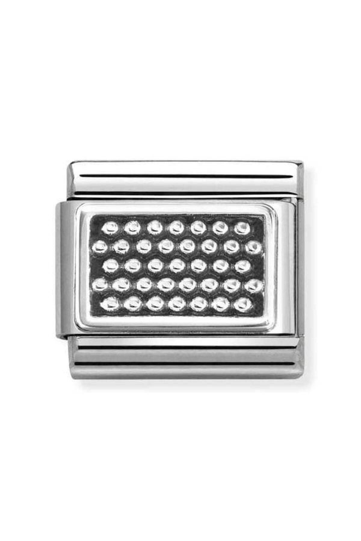 Composable Classic Dekoratif Link - Plakalar Oksitlenmiş - Çizgili noktalar - 925 Gümüş