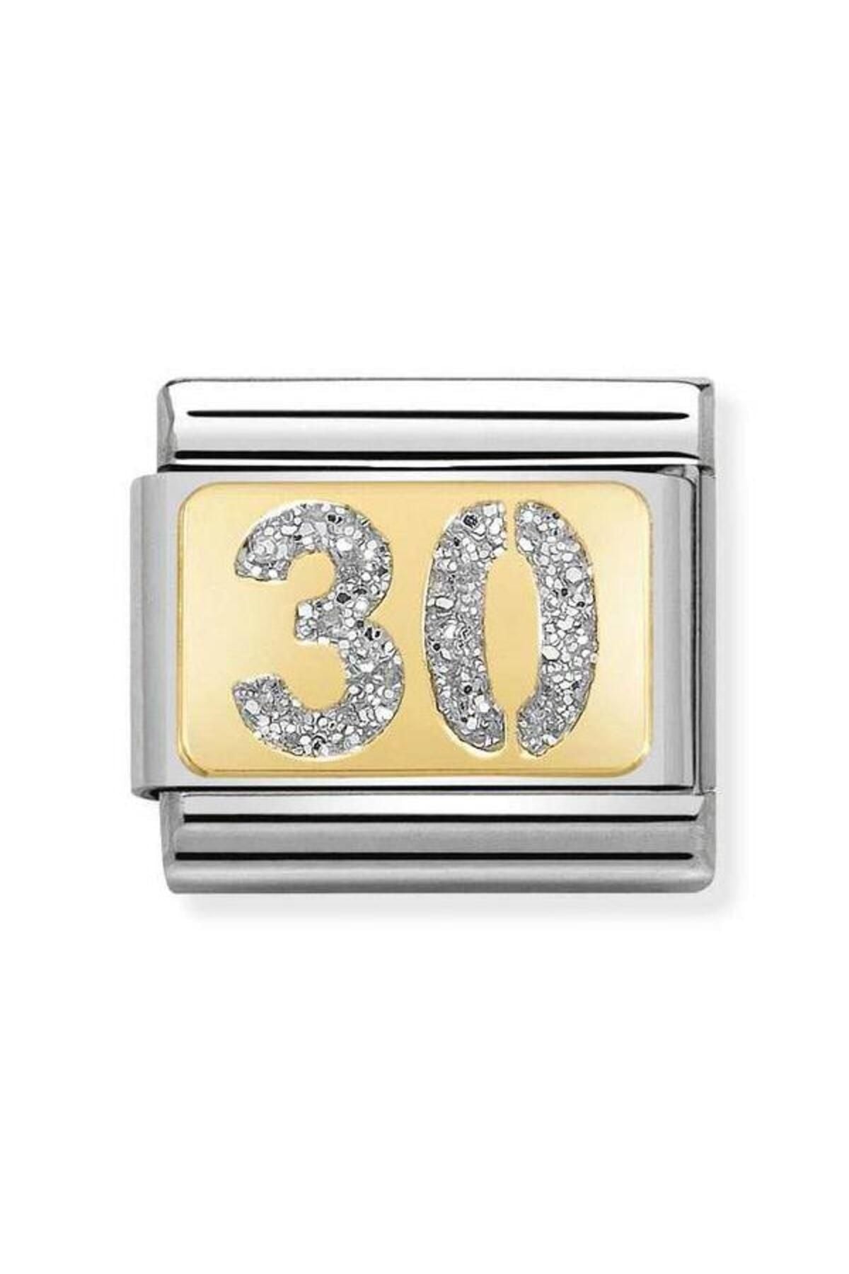 Composable Classic Dekoratif Link - Plakalar Pırıltılı Sayılar - 30 Gümüş - 18K Altın
