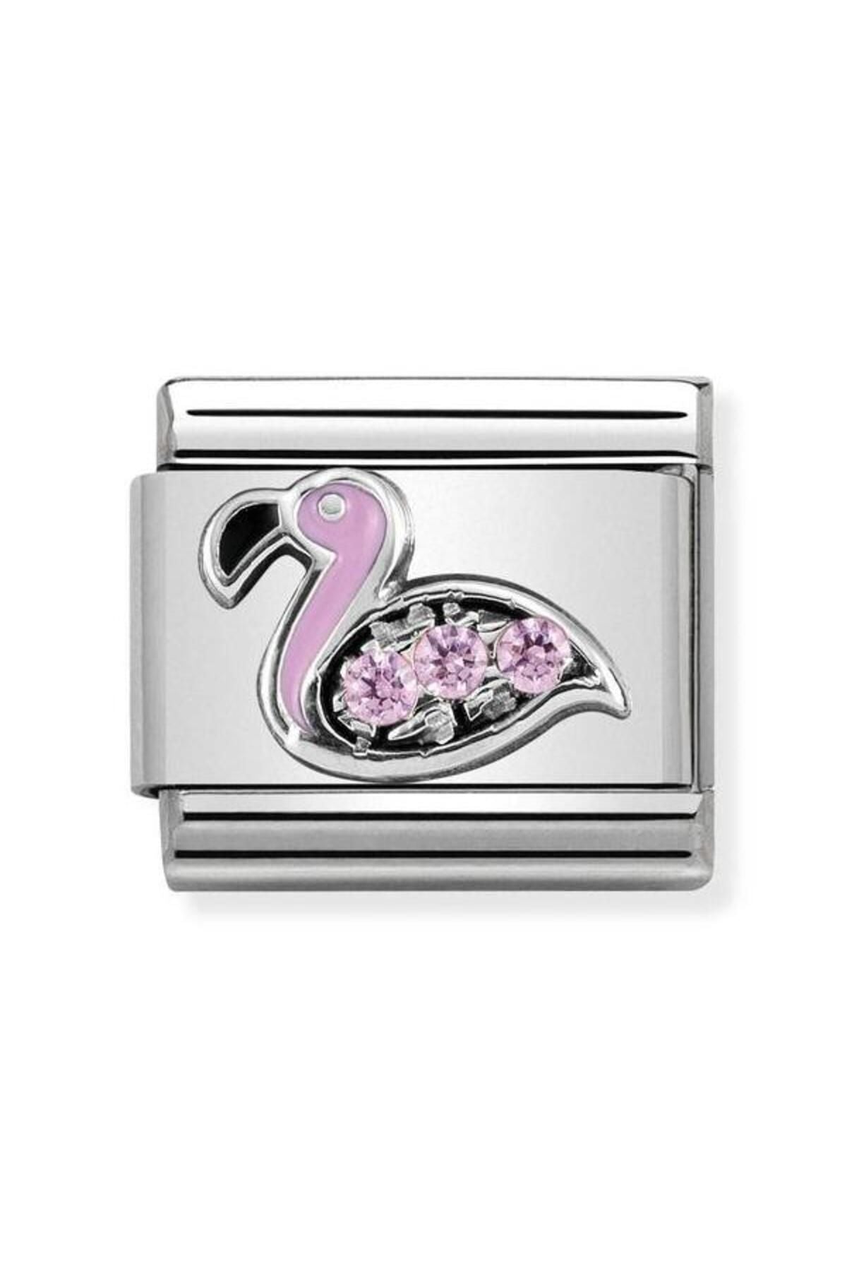 Composable Classic Dekoratif Link - Semboller - Pembe Flamingo - 925 Gümüş Zirkon
