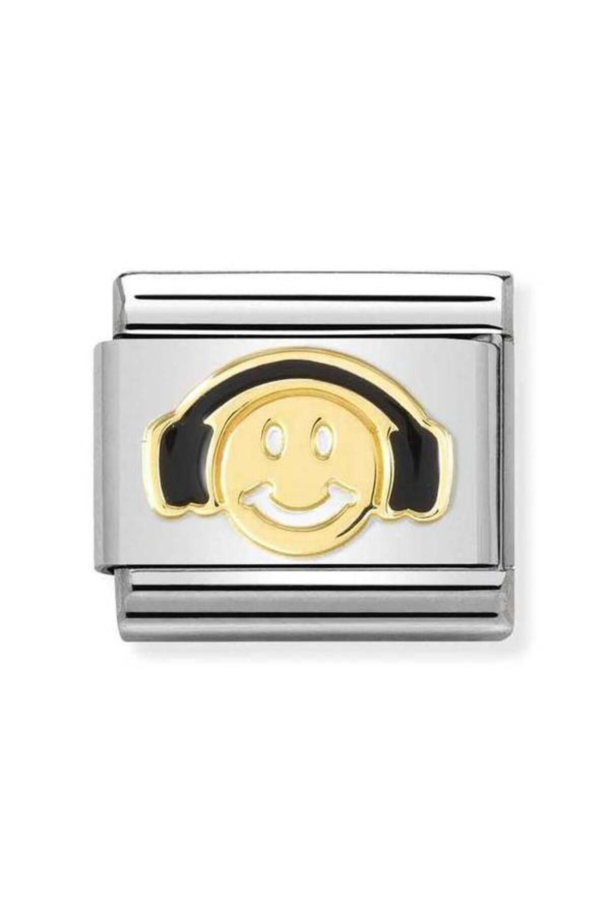 Composable Classic Dekoratif Link - Semboller - Siyah Kulaklıklarla Gülümseme - 18k Altın