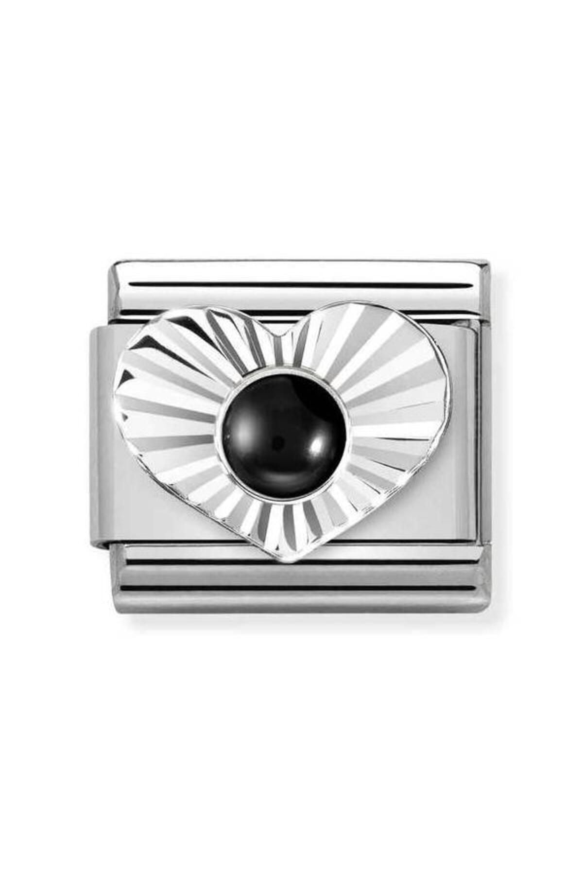 Composable Classic Dekoratif Link - Taşlar Kalp Elmas - Siyah akik - 925 Gümüş