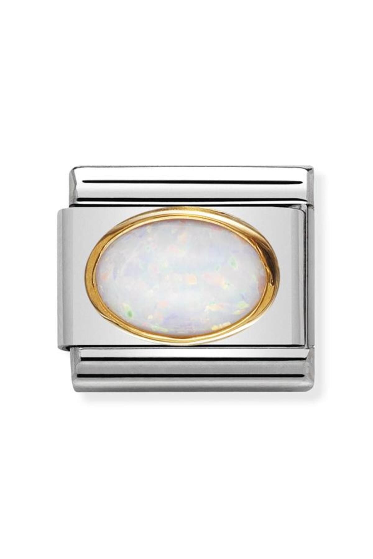 Composable Classic Dekoratif Link - Taşlar Oval - Beyaz Opal - (07 WHİTE OPAL) 18k Altın