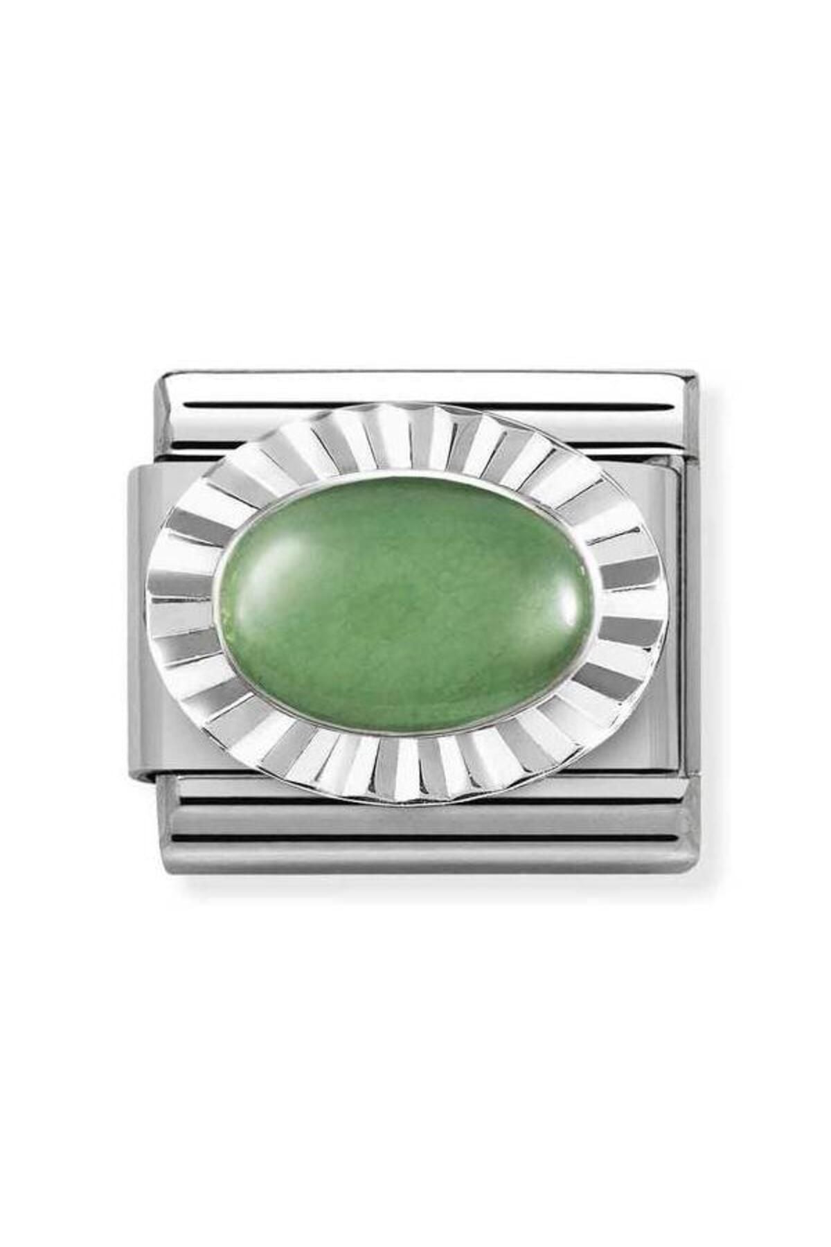 Composable Classic Dekoratif Link - Taşlar Oval Elmas - Yeşil Aventurin - 925 Gümüş
