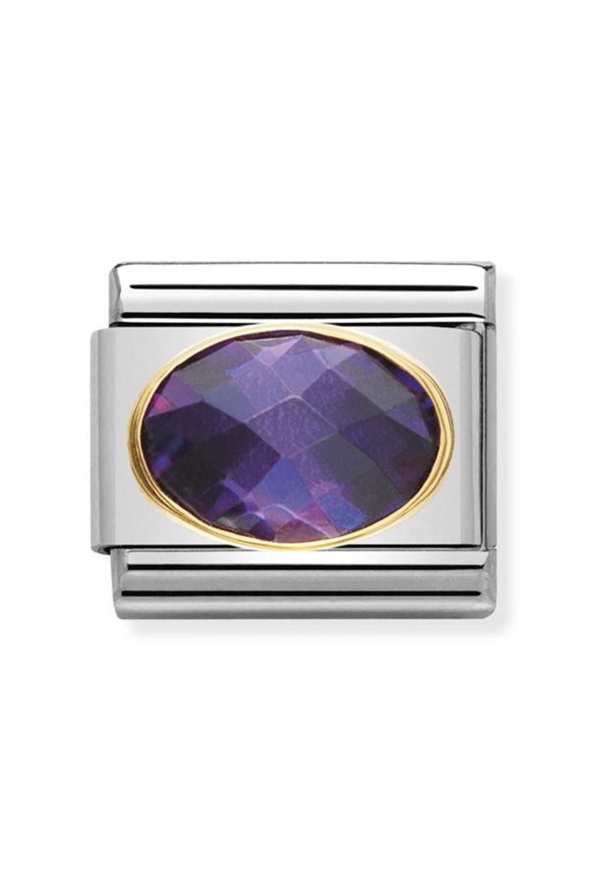 Composable Classic Dekoratif Link - Yüzey Işlemeli Oval - Mor - (001 PURPLE) 18k Altın