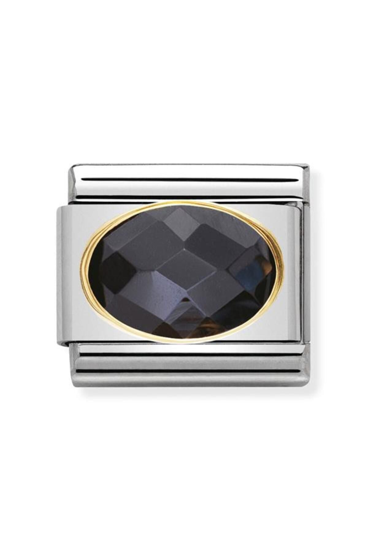 Composable Classic Dekoratif Link - Yüzey Işlemeli Oval - Siyah - (011 BLACK) 18k Altın
