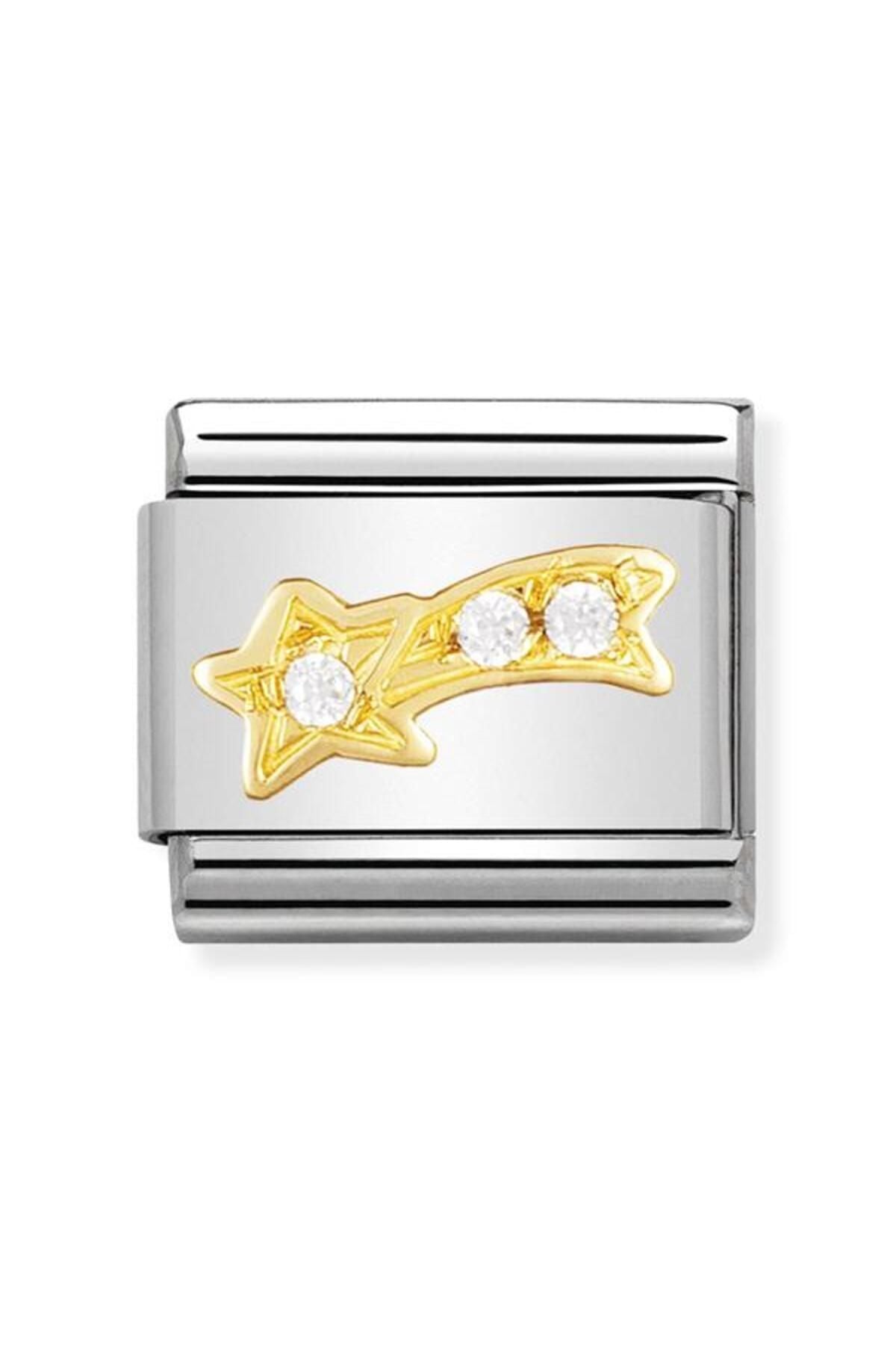Composable Classic Fun In Stainless Steel With 18k Gold And Cubic Zirconia White Shooting Star