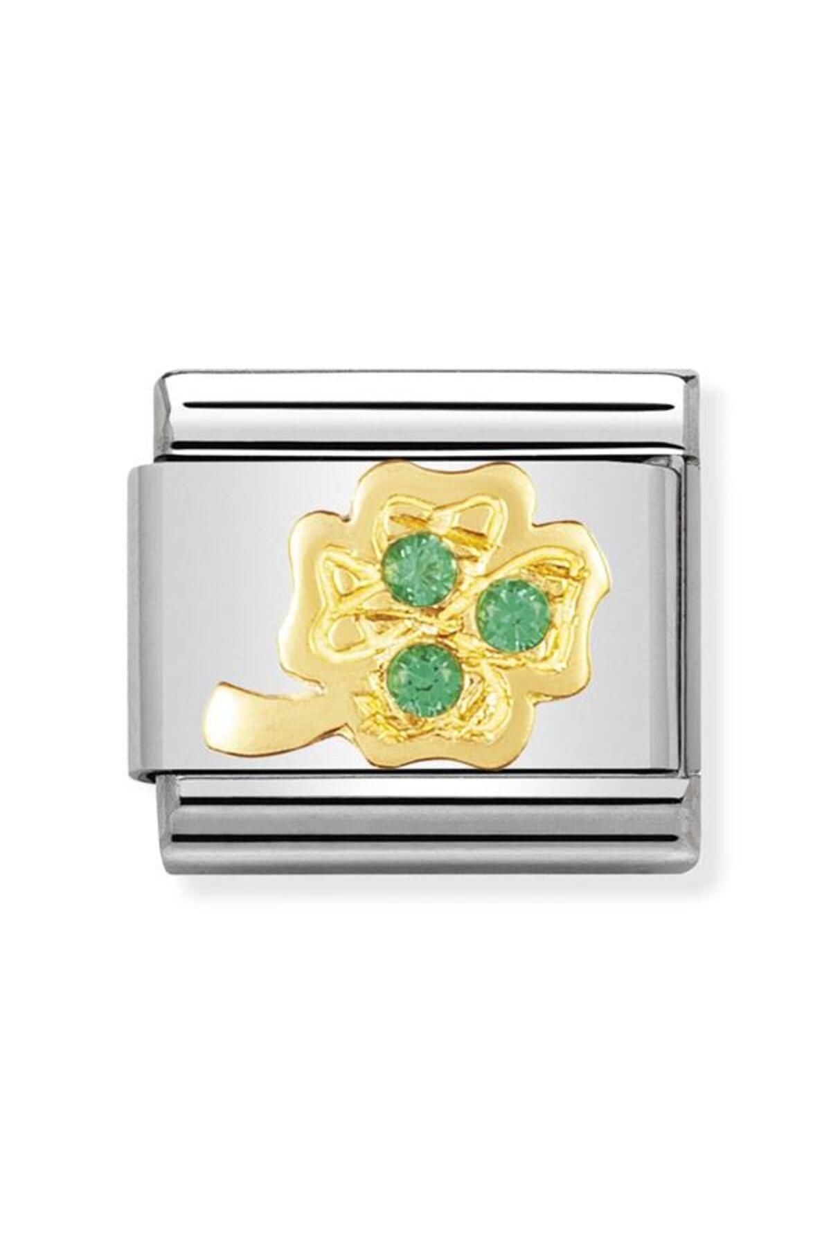 Composable Classic Good Luck In Stainless Steel With 18k Gold And Cubic Zirconia Green Four-leaf