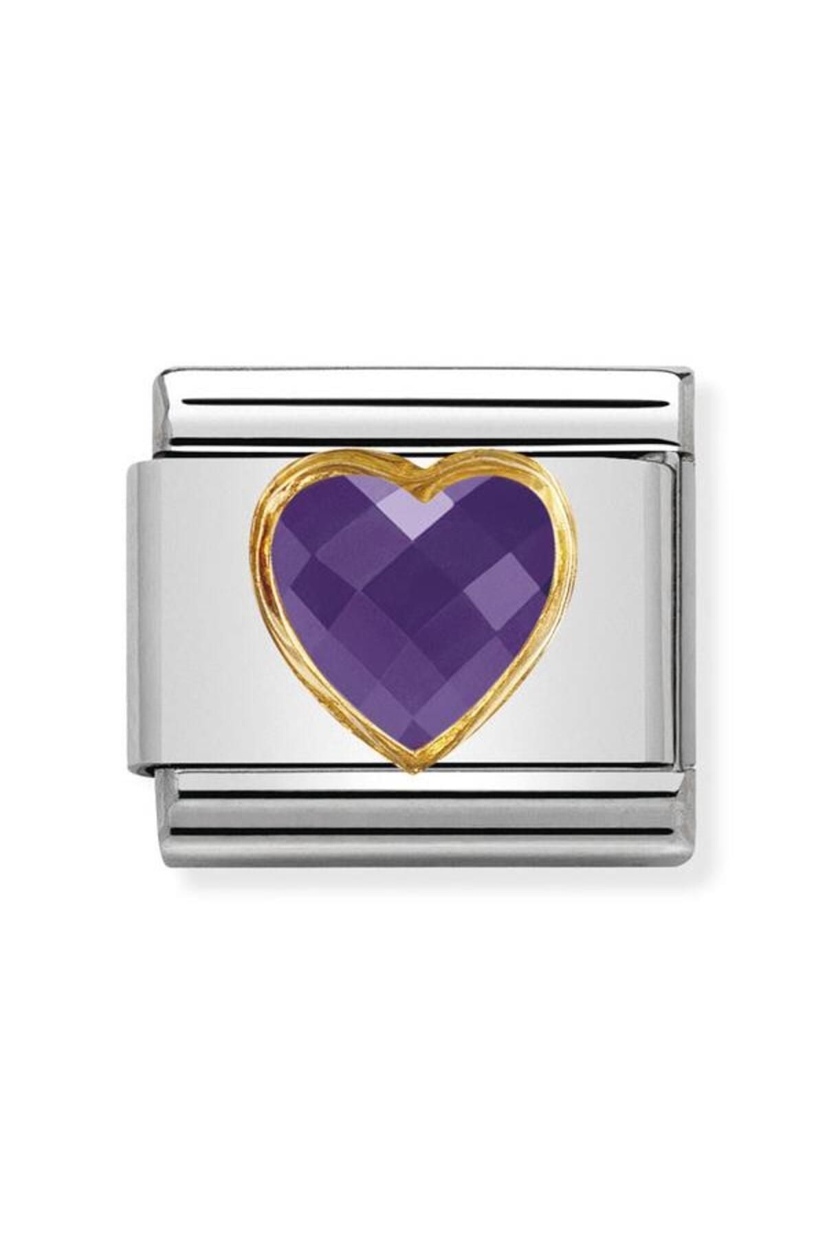 Composable Classic Heart Faceted Cz In Steel And 18k Gold (001_purple)