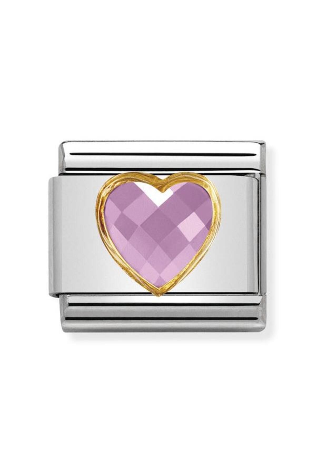 Composable Classic Heart Faceted Cz In Steel And 18k Gold (003_pınk)