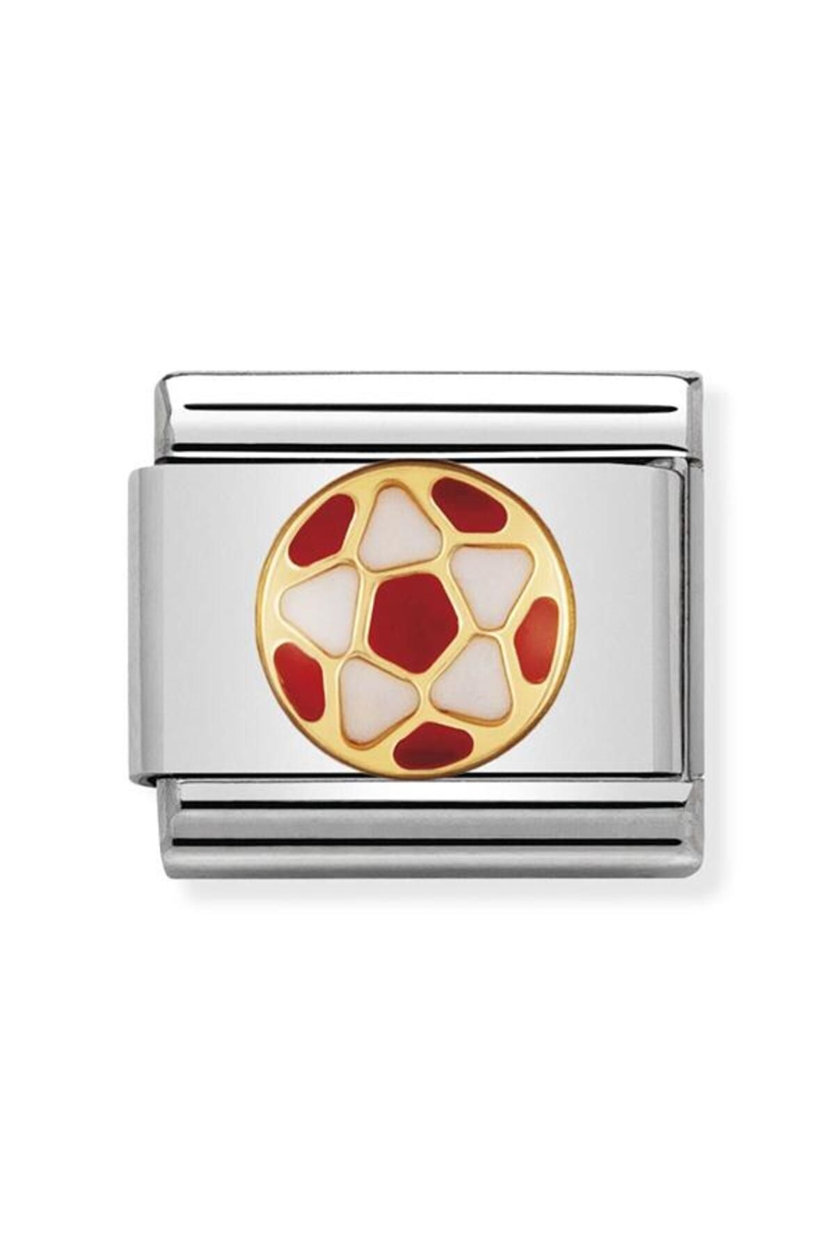 Composable Classic Italıan Football In Stainless Steel With Enamel And 18k Gold Whıte-red Ball