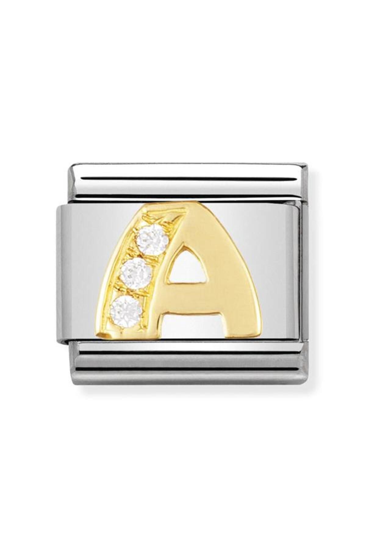 Composable Classic Letters In Stainless Steel With 18k Gold And Cubic Zirconia (01_a)