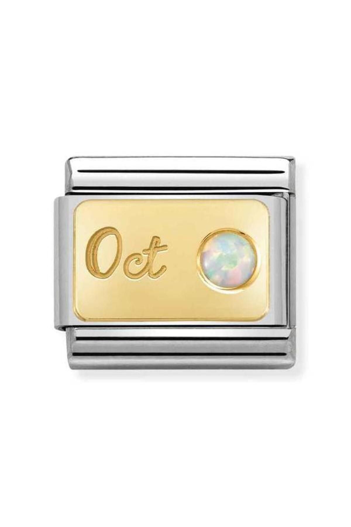Composable Classic Month Stone In Steel, Stones And 18k Gold October Whıte Opal