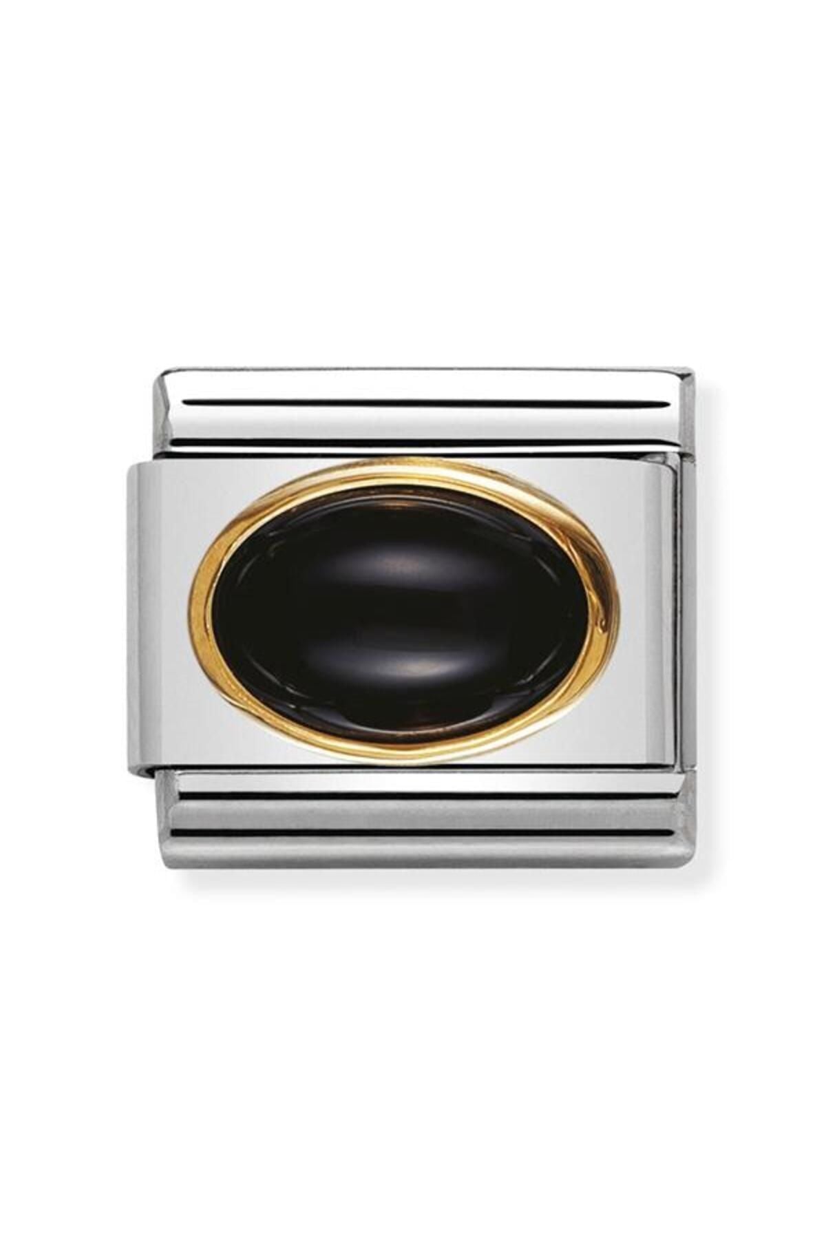 Composable Classic Oval Hard Stones In Stainless Steel And 18k Gold (02_black Agate)