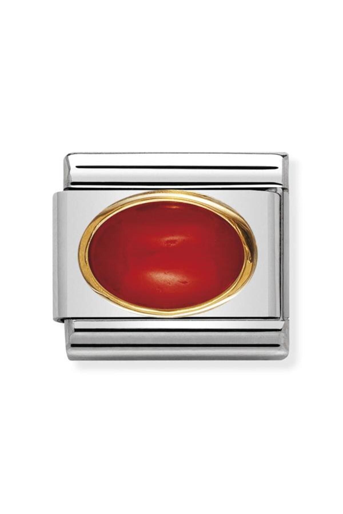 Composable Classic Oval Hard Stones In Stainless Steel And 18k Gold (11_red Coral)