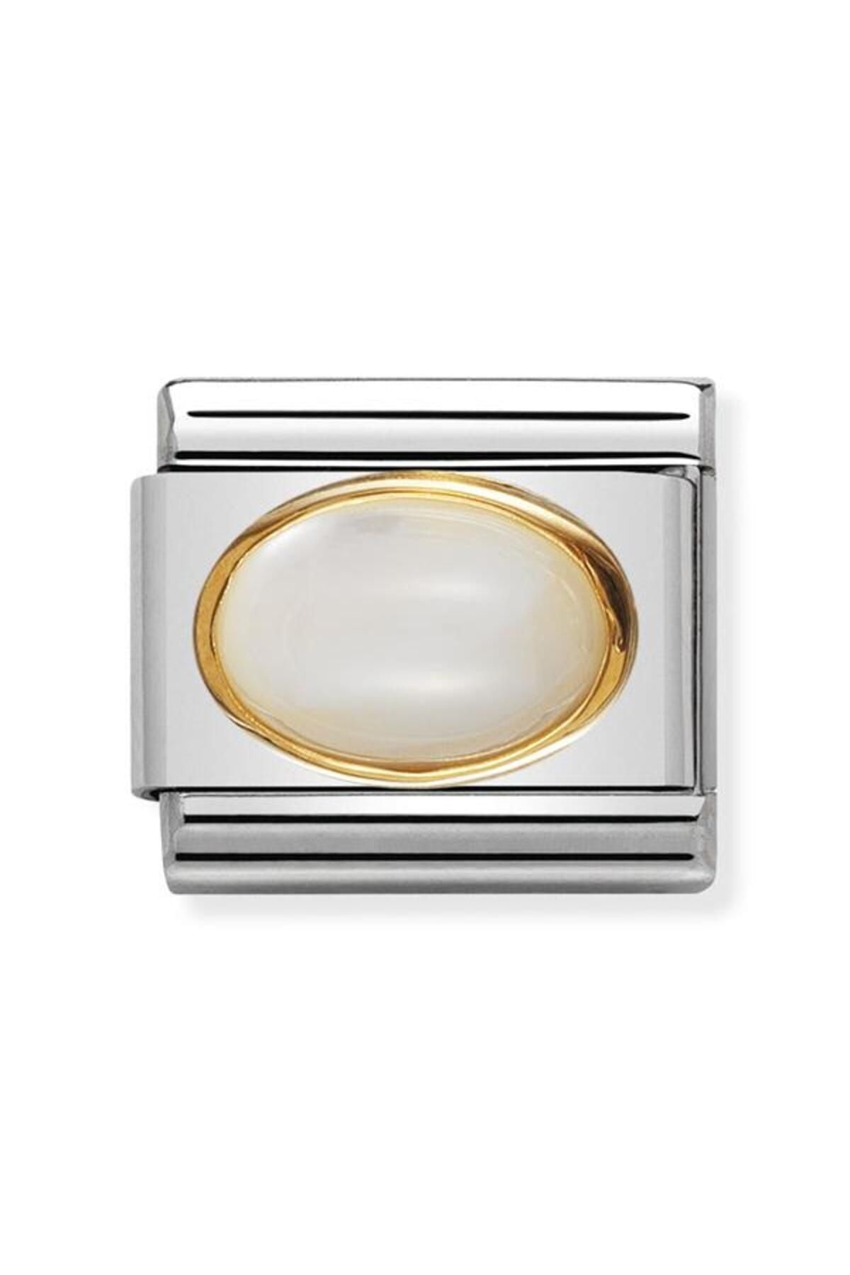 Composable Classic Oval Hard Stones In Stainless Steel And 18k Gold (12_whıte Mother Of Pearl)