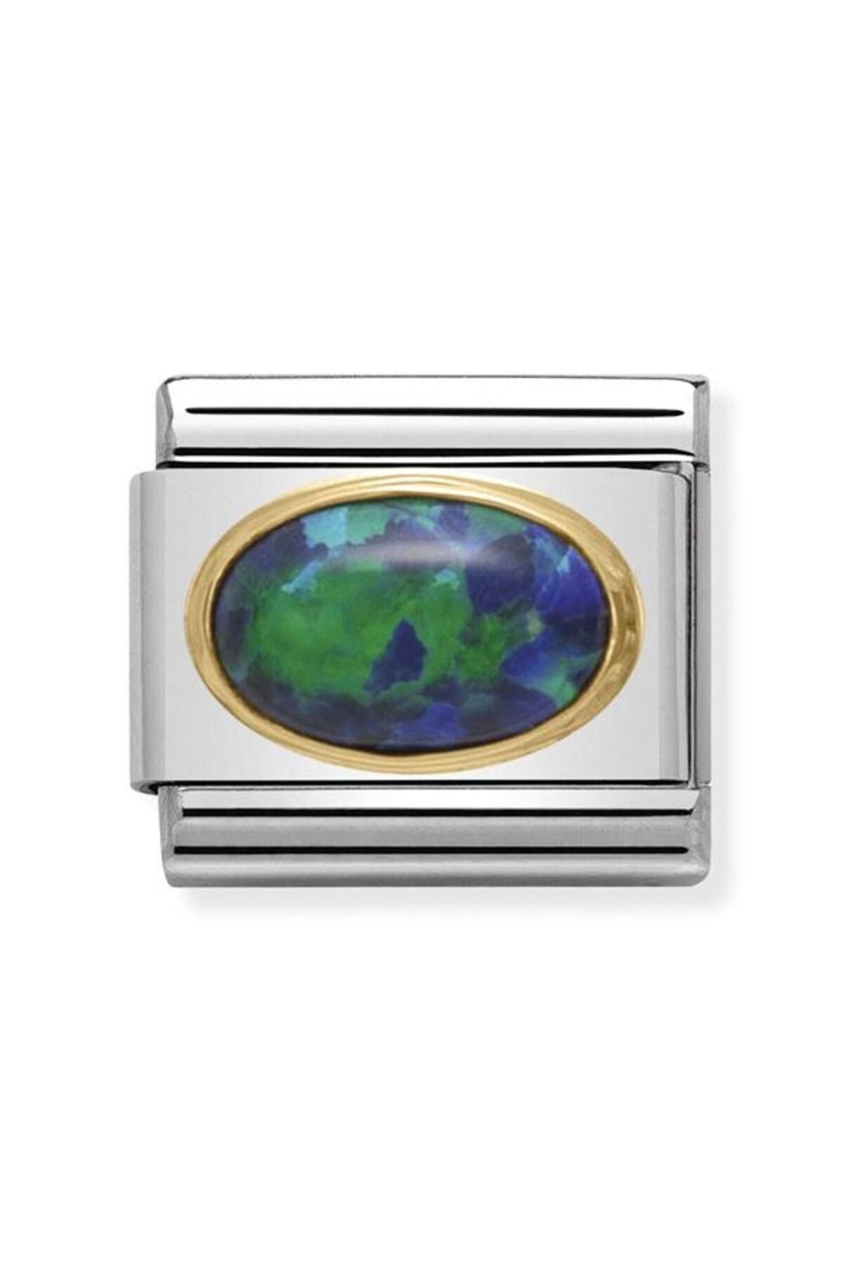 Composable Classic Oval Hard Stones In Stainless Steel And 18k Gold (26_green Opal)