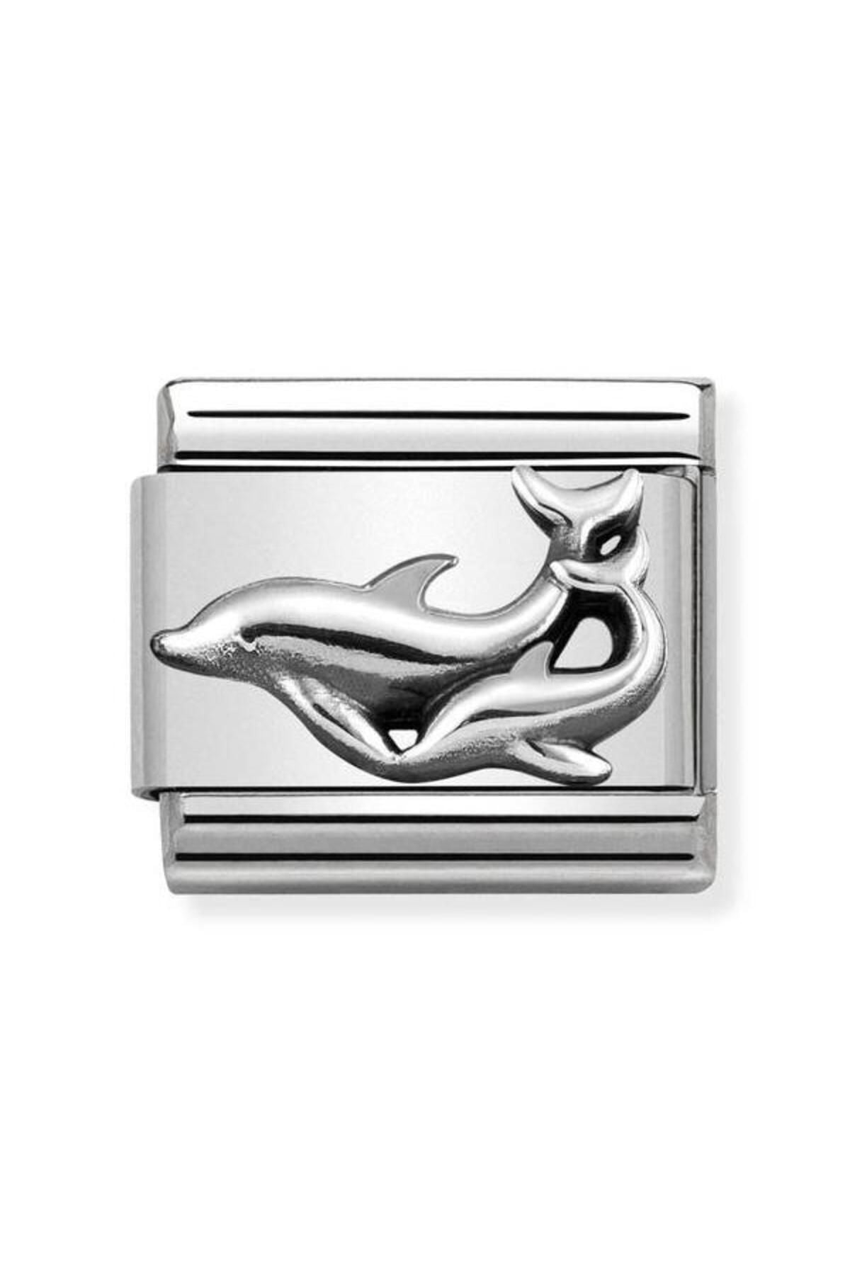Composable Classic Oxıdızed Symbols In St,steel And Sterling Silver (29_dolphins)