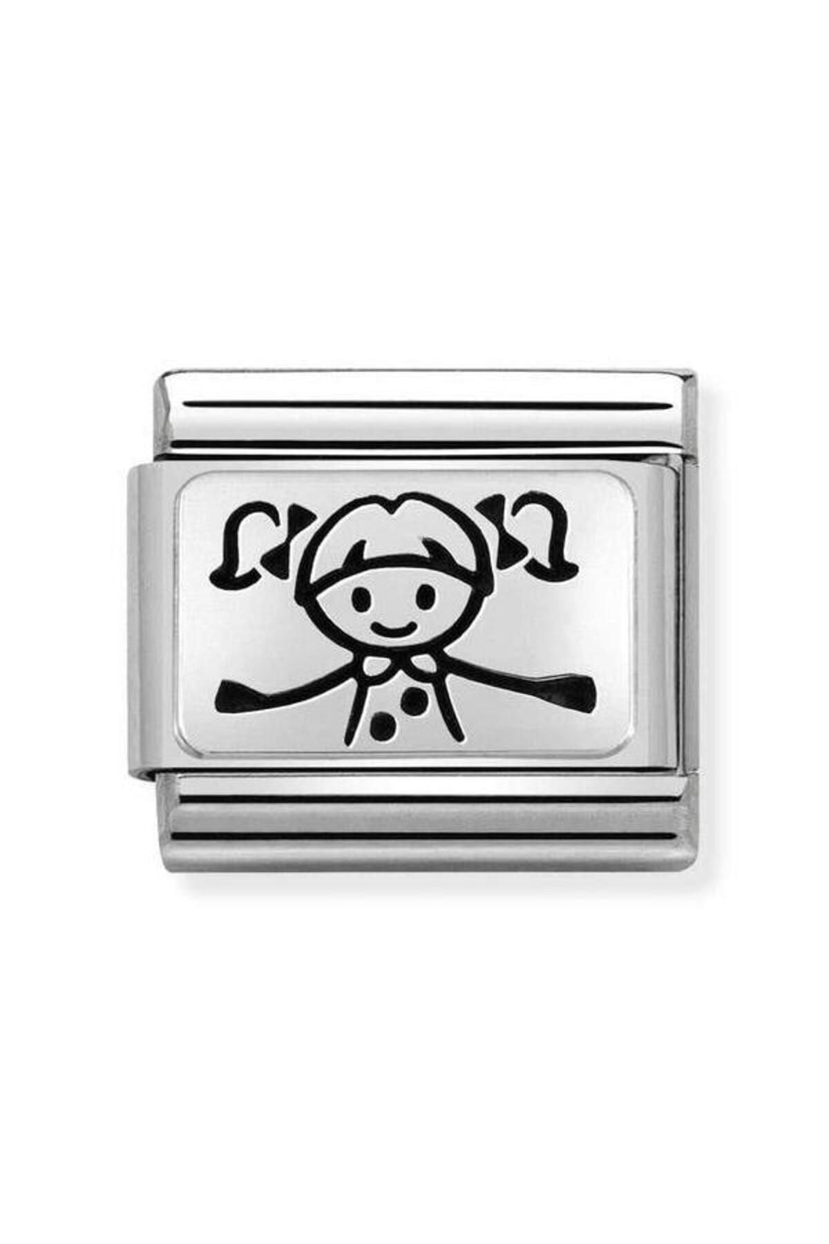 Composable Classic Oxydısed Plates 2 In Steel And 925 Silver (49_girl)