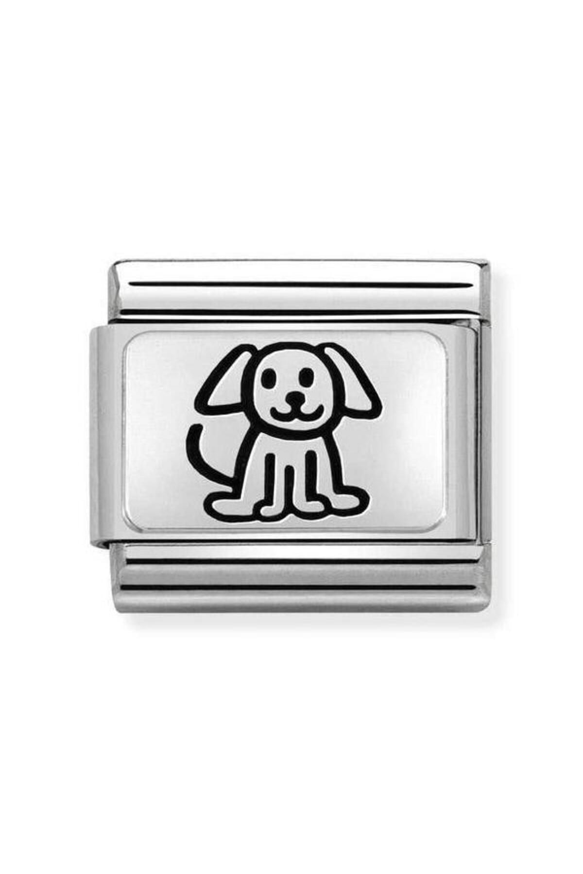 Composable Classic Oxydısed Plates 2 In Steel And 925 Silver (52_family Dog)