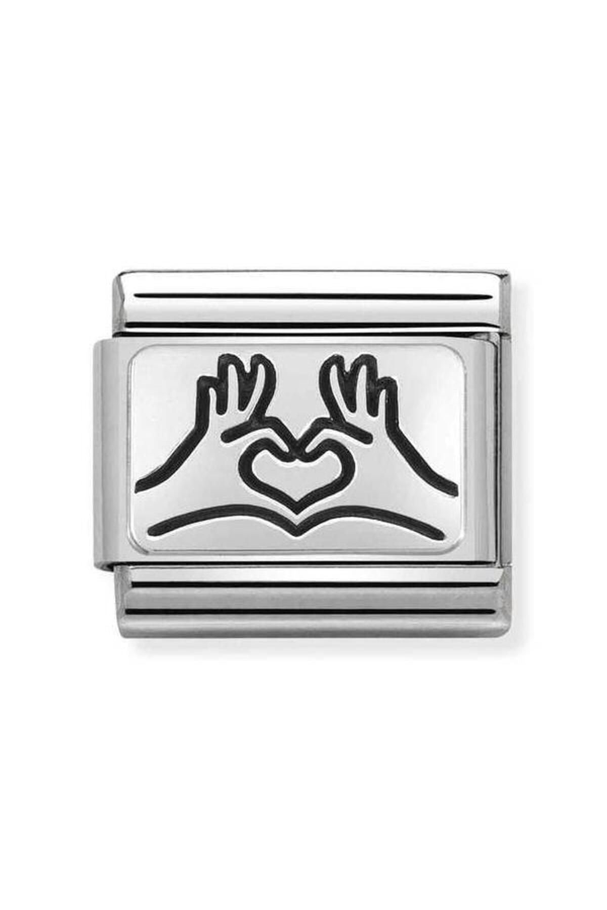 Composable Classic Oxydısed Plates 2 In Steel And 925 Silver (58_hands To Heart)