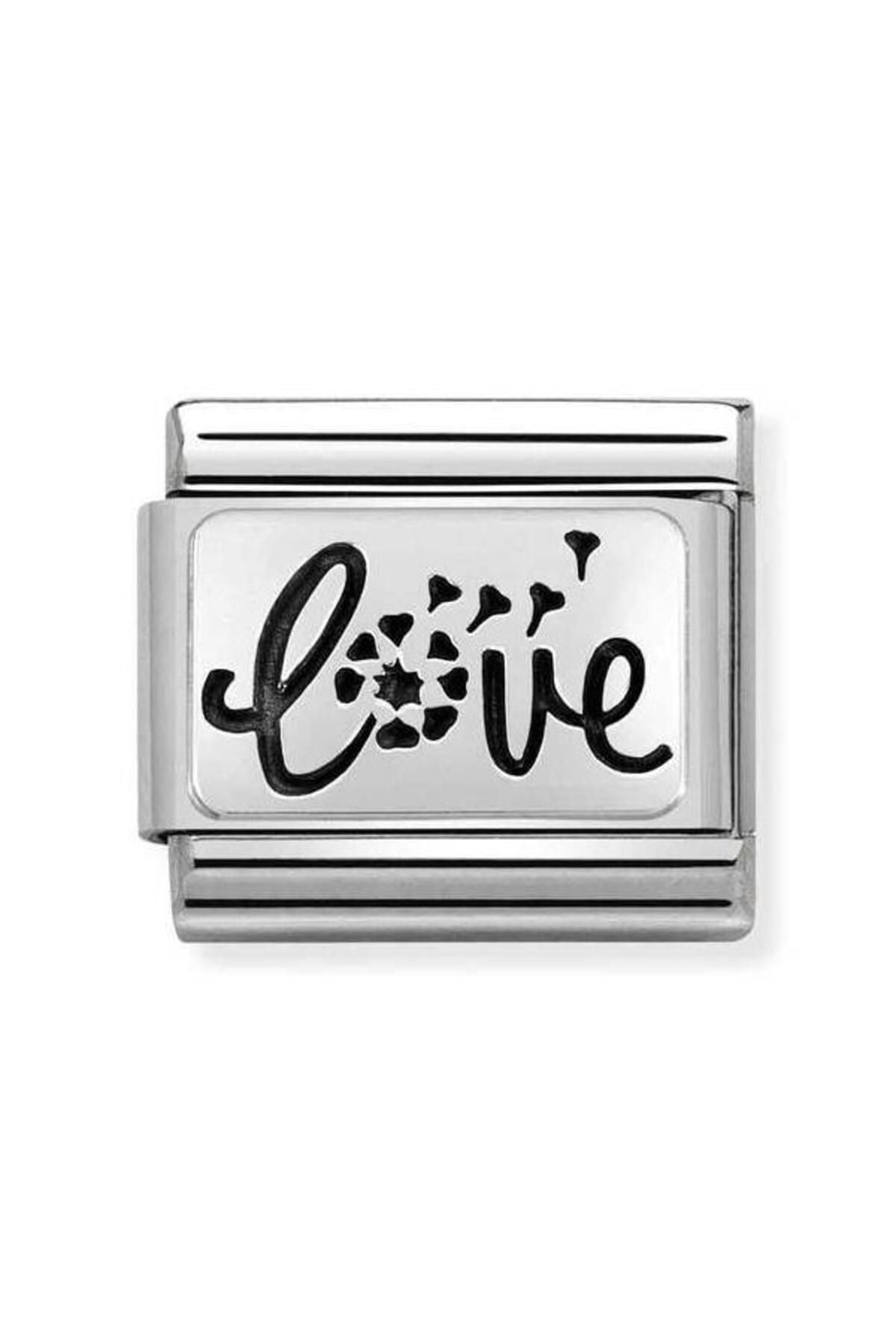 Composable Classic Oxydısed Plates 2 In Steel And 925 Silver (59_love With Flower)