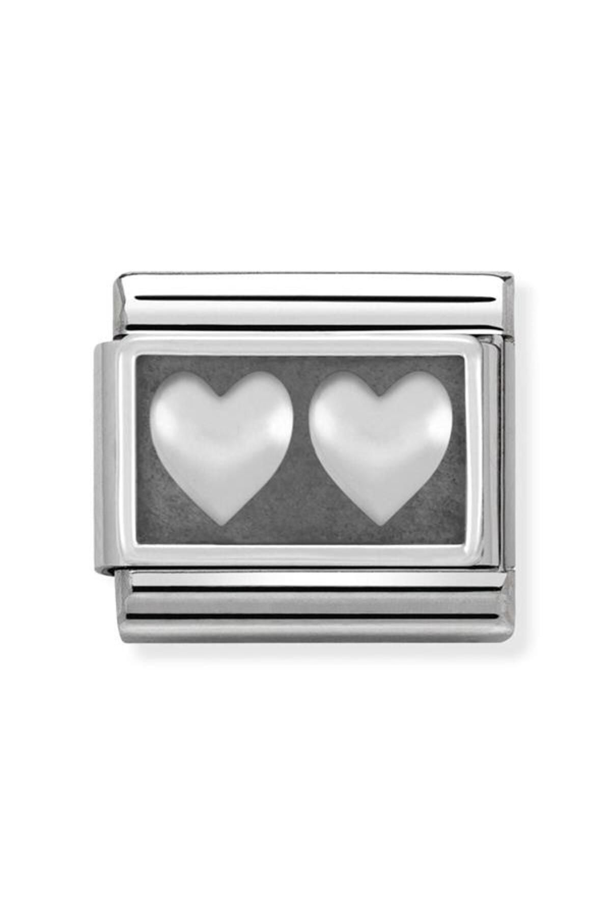 Composable Classic Plates Oxıdızed Steel And Silver 925 (02_double Heart)