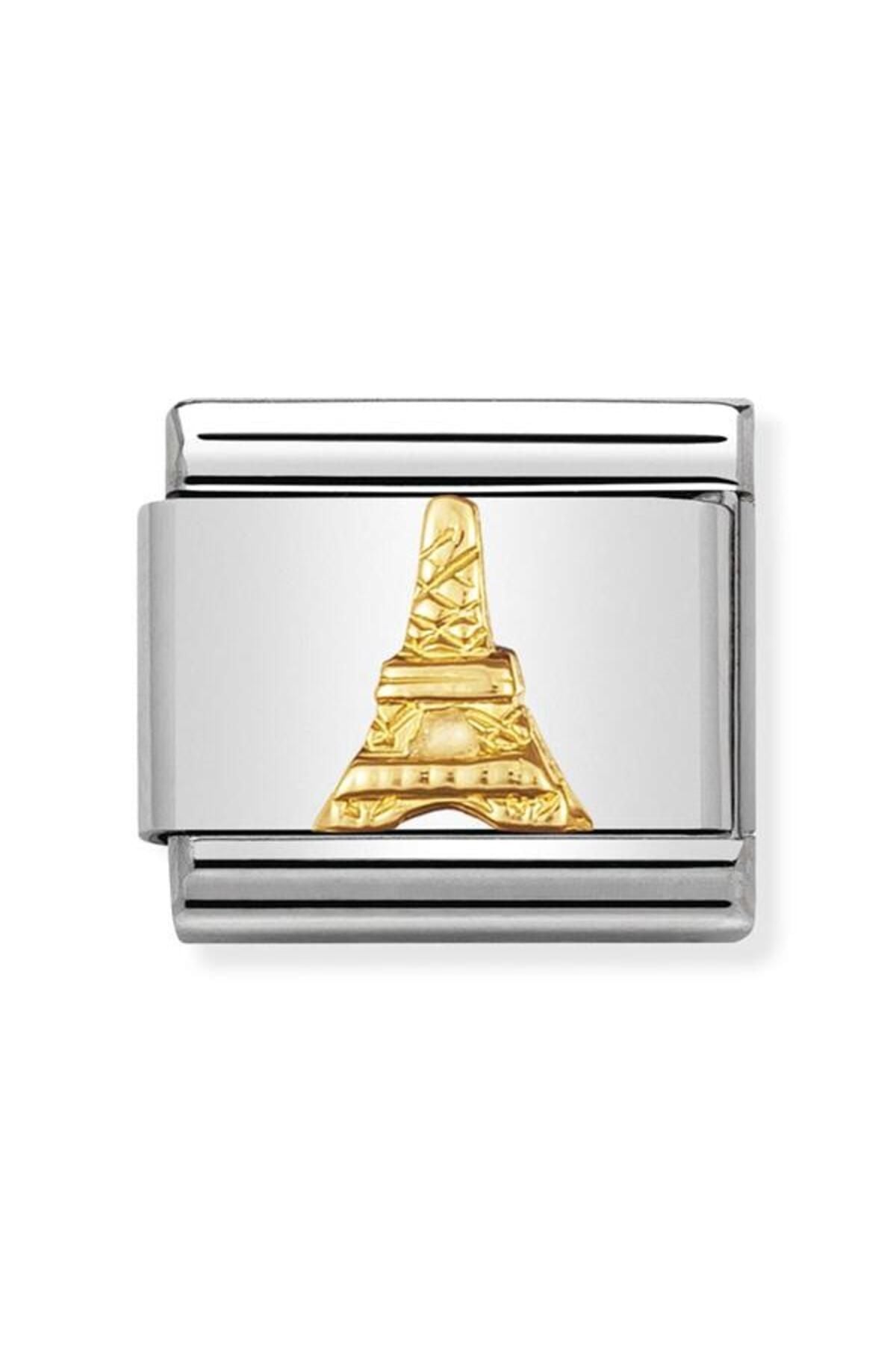 Composable Classic Relıef Monumets In Stainless Steel With 18k Gold (15_eiffel Tower)