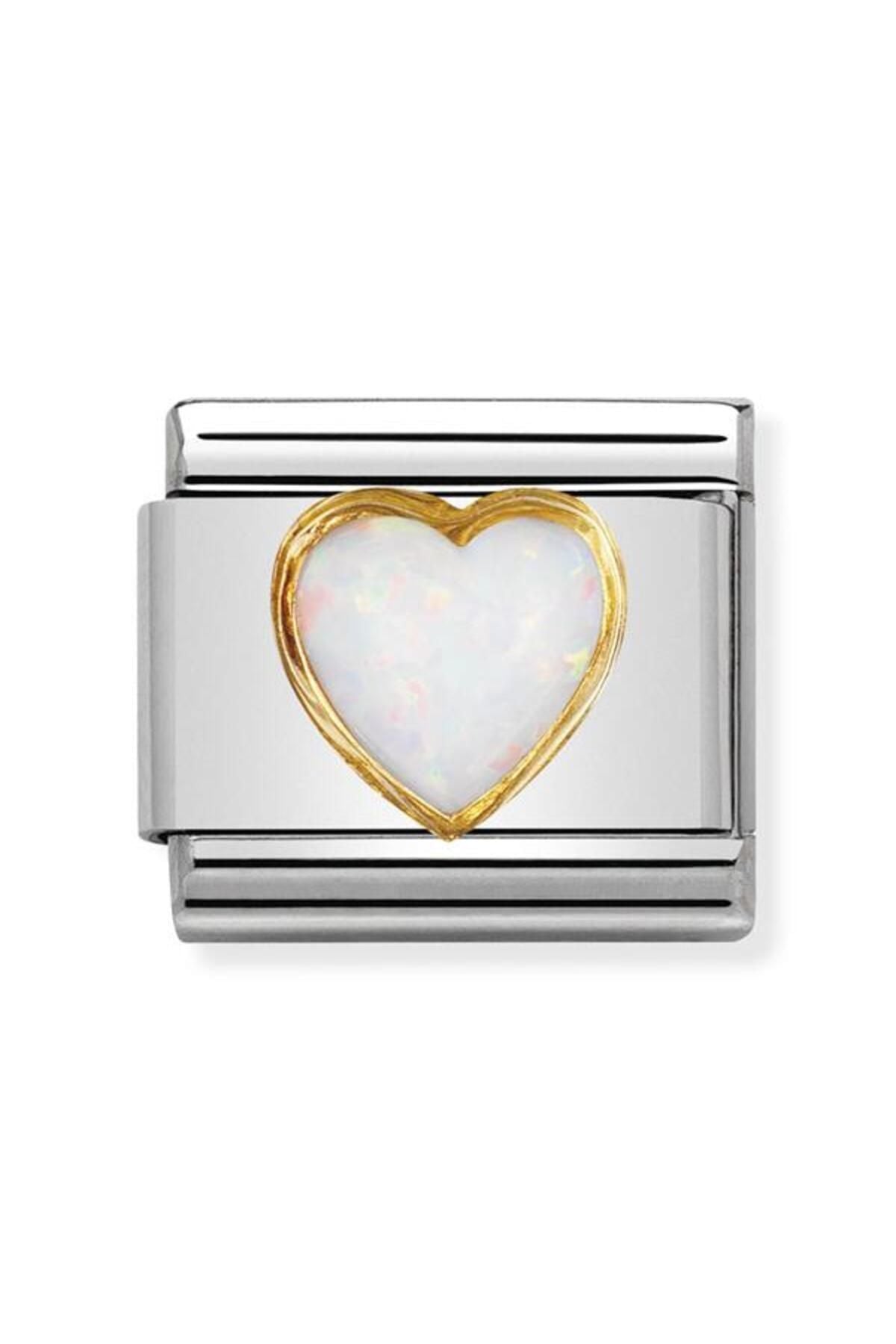 Composable Classic Stones Hearts In Stainless Steel With 18k Gold (07_whıte Opal)