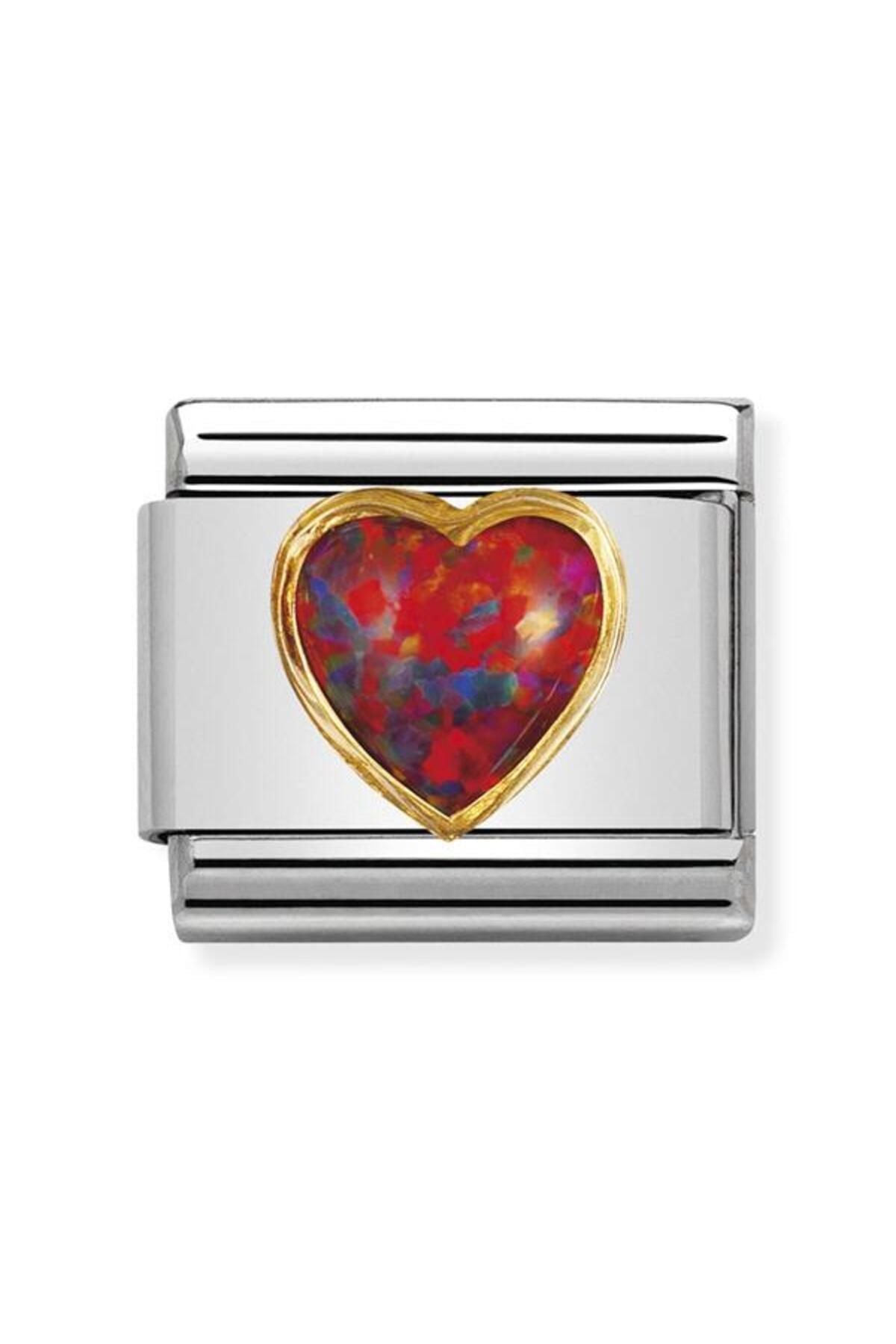 Composable Classic Stones Hearts In Stainless Steel With 18k Gold (08_red Opal)