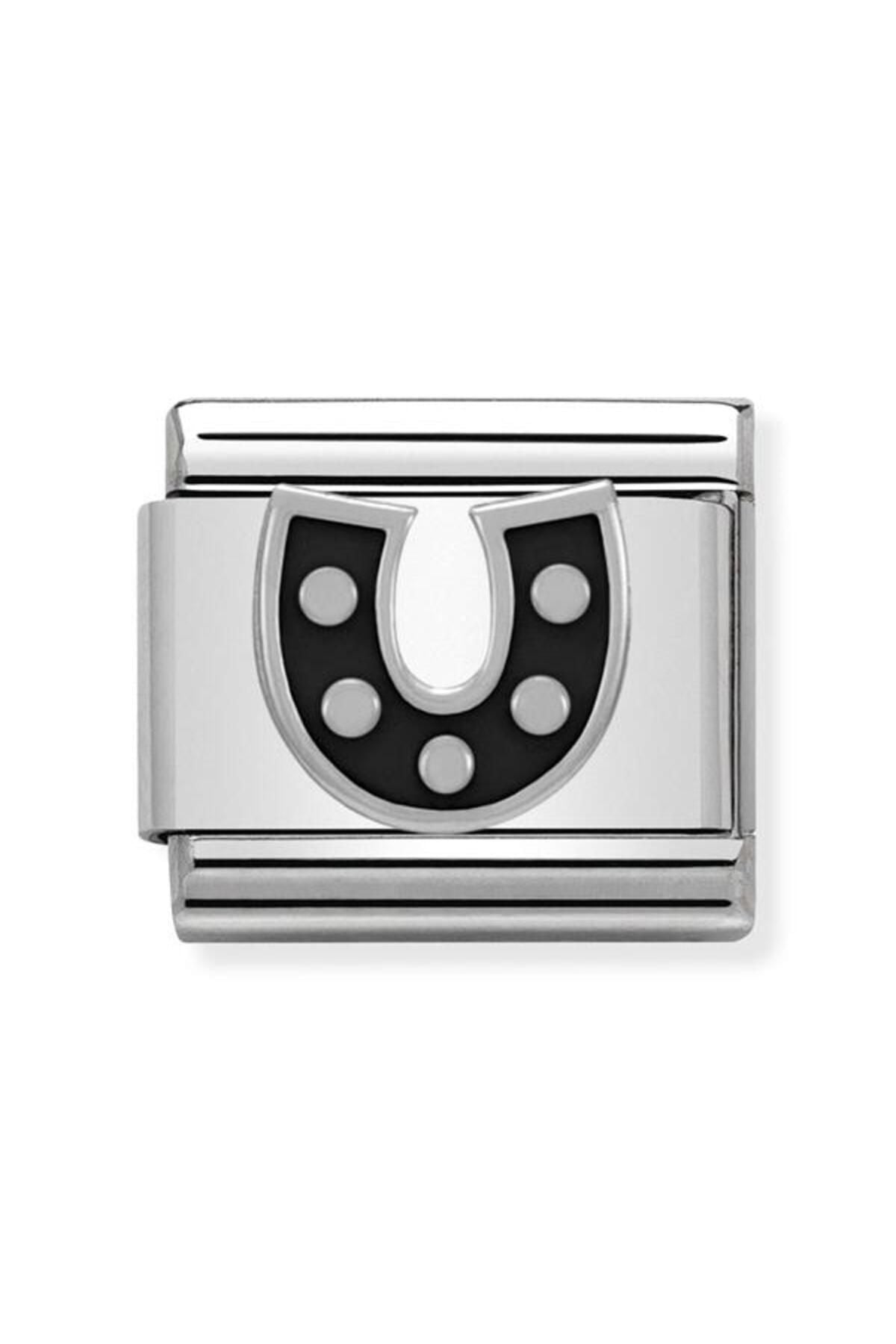 Composable Classic Symbols In Stainless Steel , Enamel And Silver 925 (08_black Horseshoe)