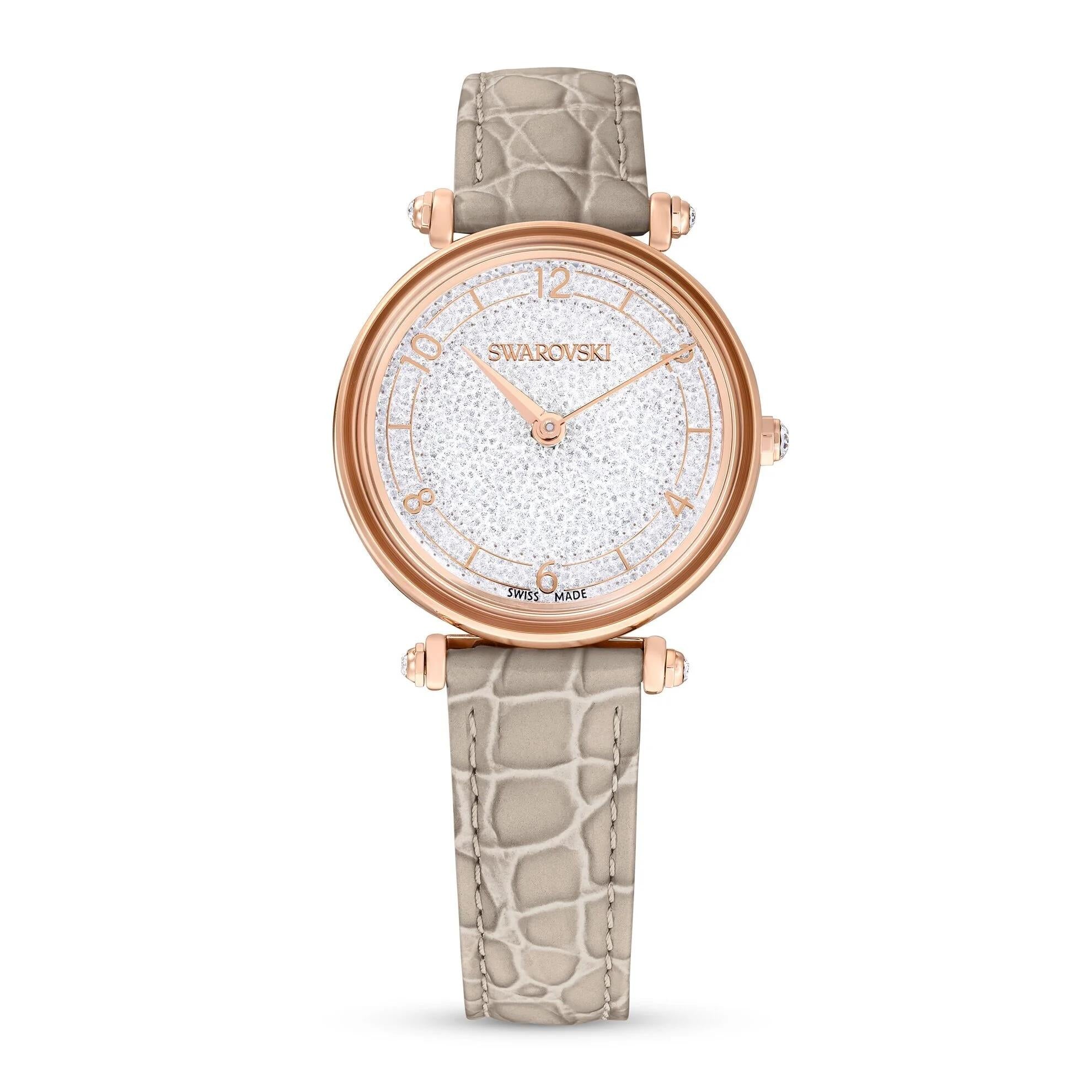 Crystalline Wonder Saat, Deri Kayiş, Bej, Pembe Altin Rengi Kaplama - SWRK05656899
